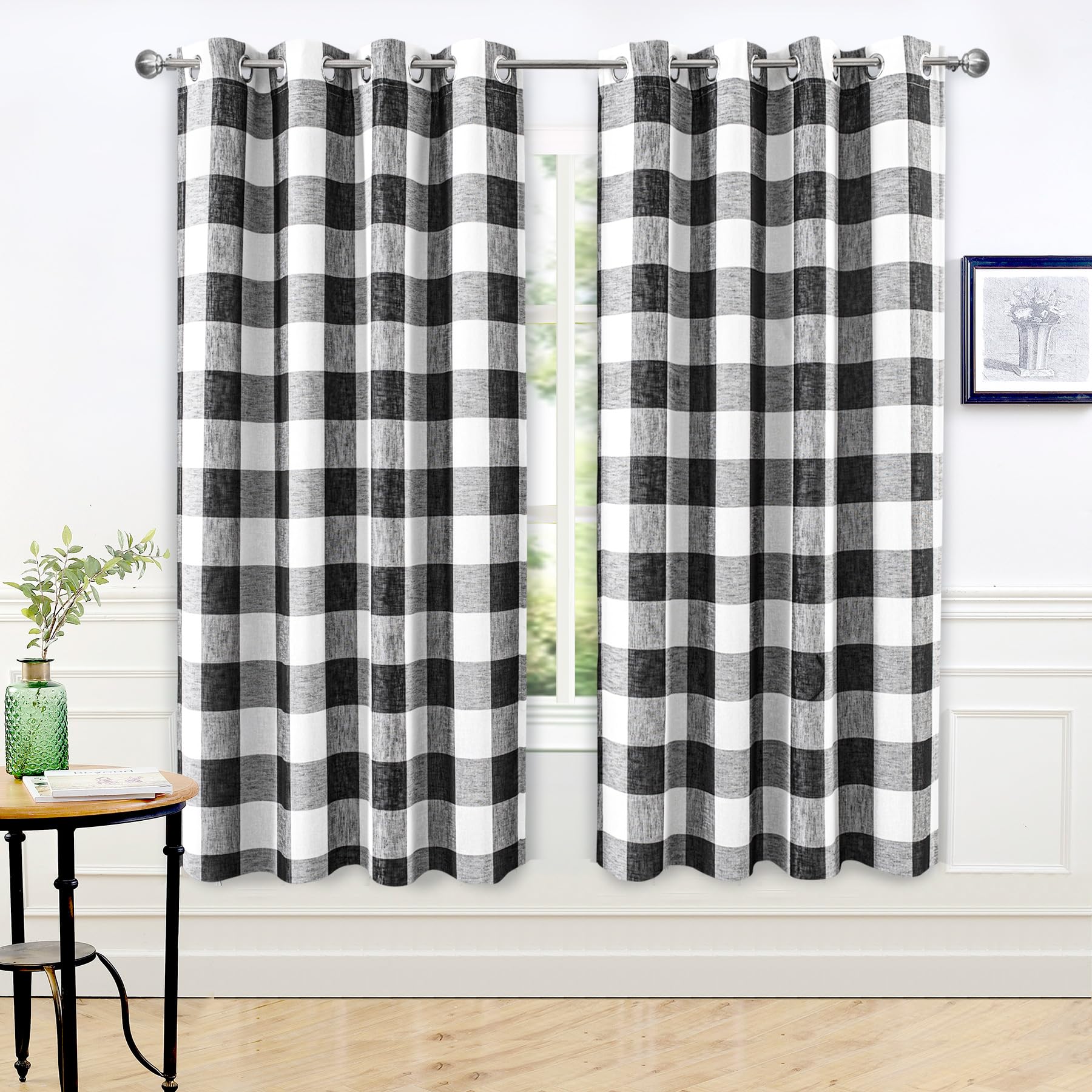 DriftAway Buffalo Plaid Blackout Curtains Linen Textured Farmhouse Double Layer Thermal Insulated Yarn Dyed Woven Checkered Gingham Grommet Drapes for Living Room 2 Panels Each 52W x 84L Taupe