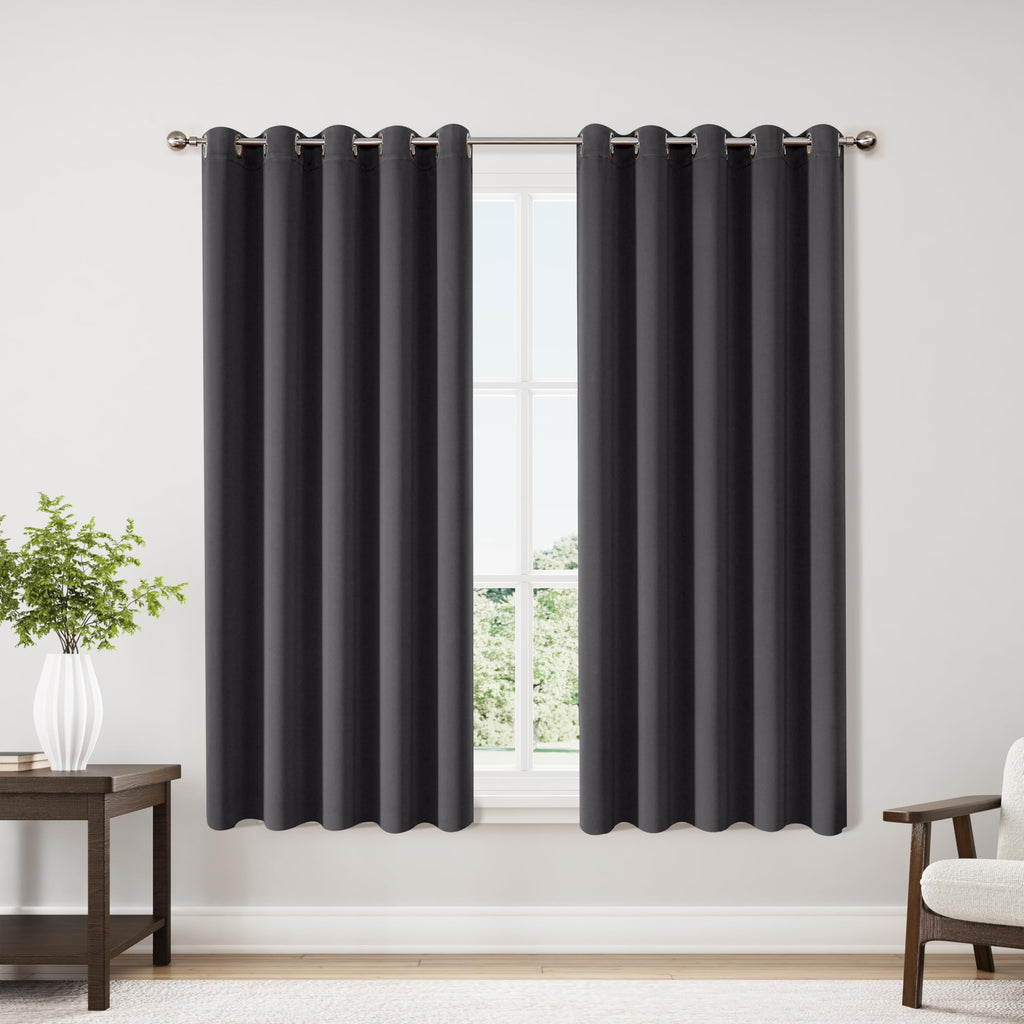 ChrisDowa Grommet Blackout Curtains for Bedroom and Living Room - 2 Panels Set Thermal Insulated Room Darkening Curtains (Dark Grey, 42 x 63 Inch)