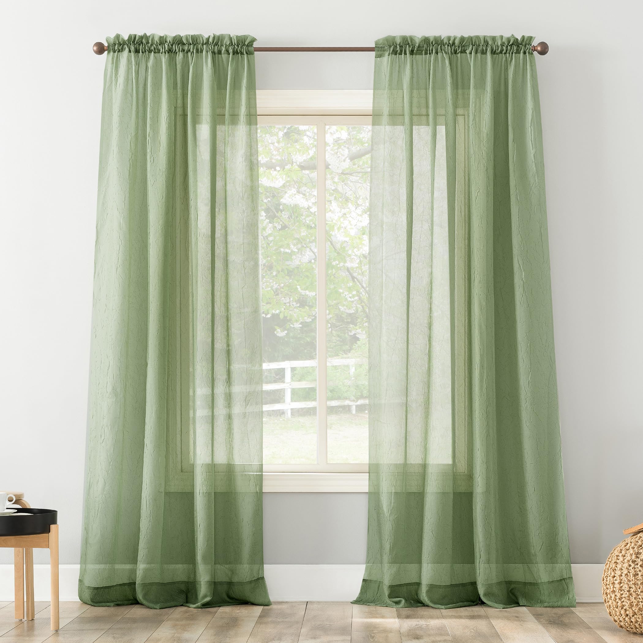No. 918 Erica Crushed Sheer Voile Rod Pocket Curtain Panel, 51" x 84", Eggshell Off-White