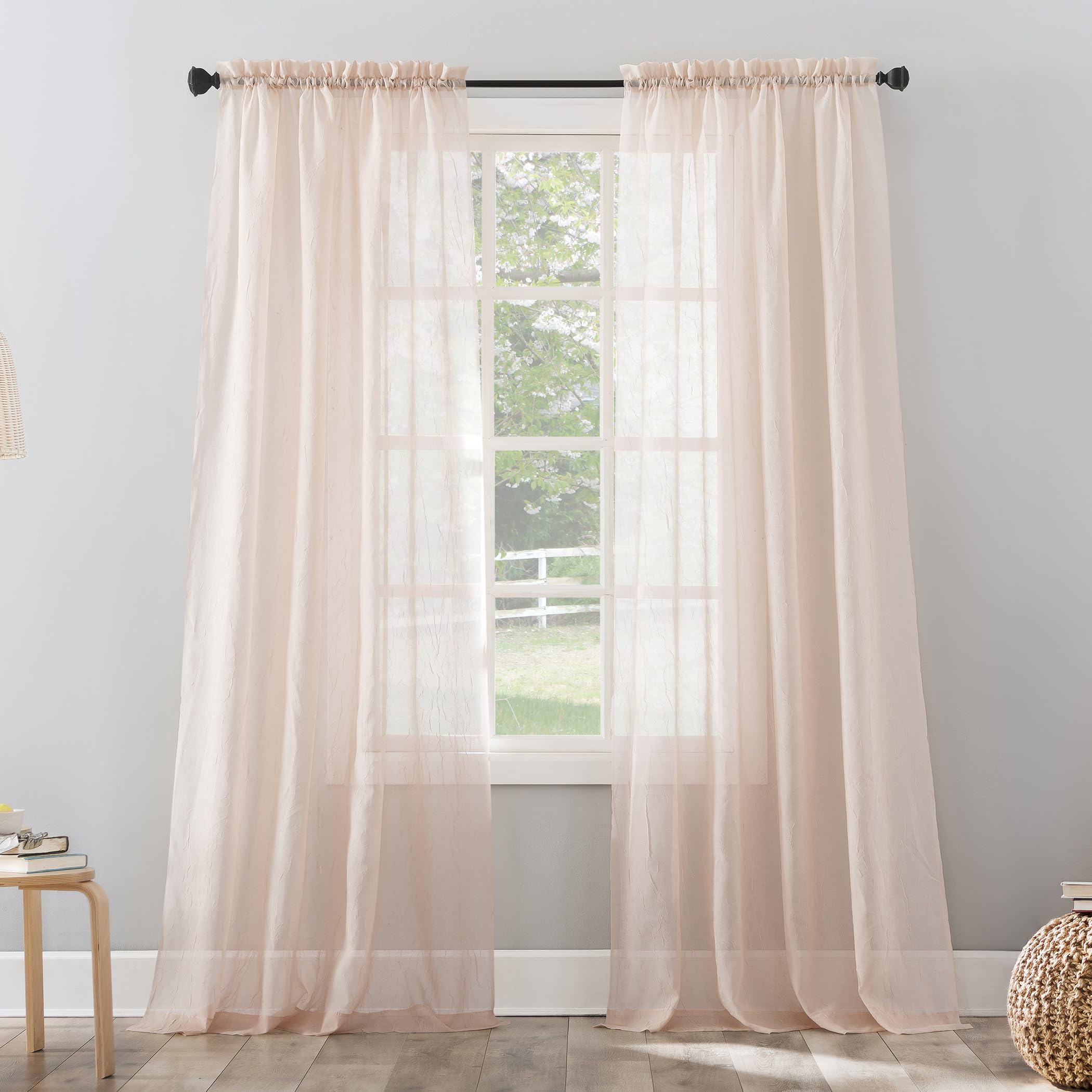 No. 918 Erica Crushed Sheer Voile Rod Pocket Curtain Panel, 51" x 84", Eggshell Off-White