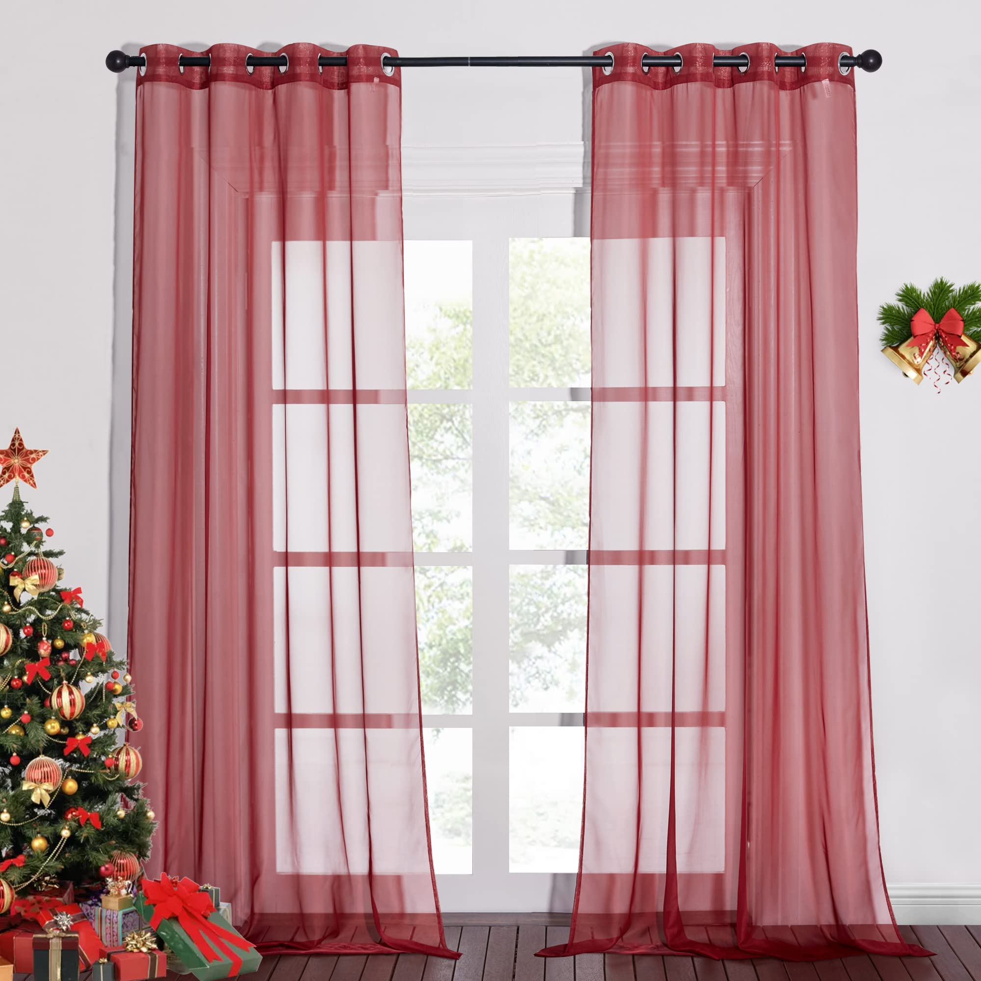NICETOWN Sheer Curtains Panel 72" Long - Ring Top Window Treatment Sheer Voile Drapes for Bedroom/Living Room (White, Set of 2, W54 x L72)