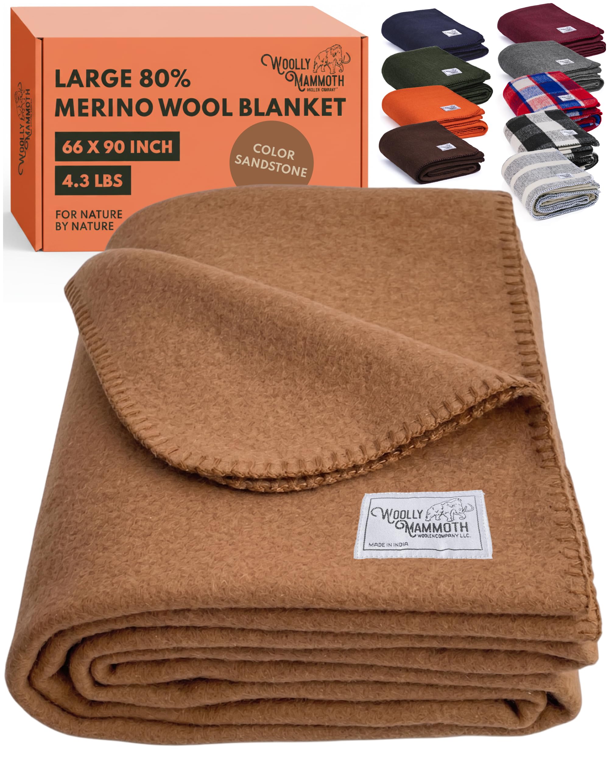 Woolly Mammoth Woolen Co. | Extra Large Merino Wool Camp Blanket | Perfect Outdoor Gear | Bedroll for Bushcraft, Camping, Trekking, Hiking, Survival, or Throw Blanket at the Cabin (Gray), 66" x 90"