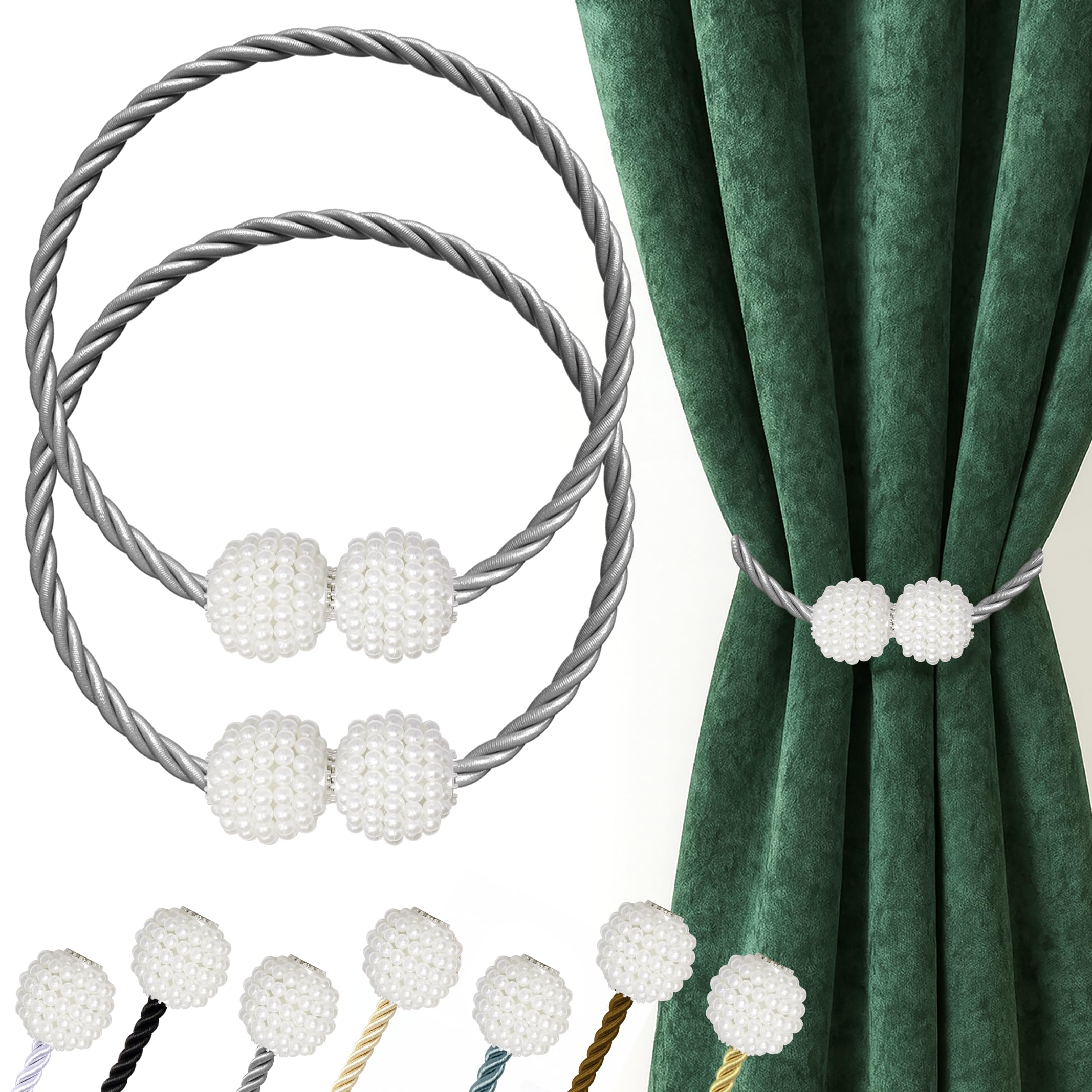 Hion Magnetic Curtain Tiebacks Black 2pcs, Curtain Tiebacks Buckles Holdbacks Holders Hooks Clip for Home Outdoor Bedroom Office Decorative Curtain