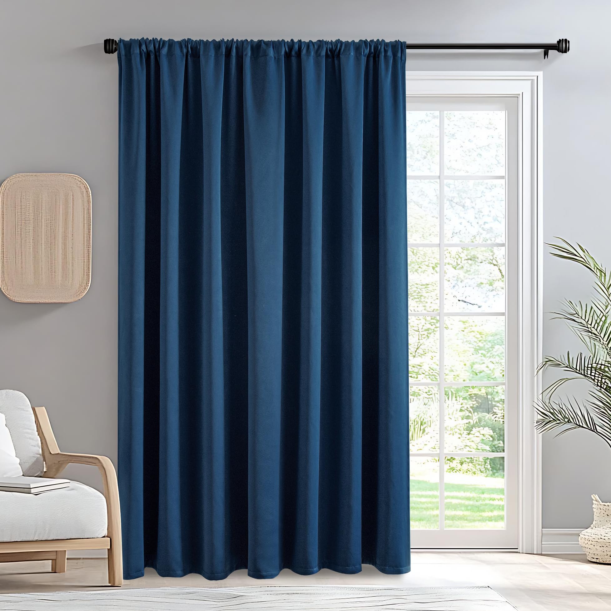 IGEMAEVE Black 100% Blackout Curtains 84 Inch Length 2 Panels Set, Black Out Curtains for Bedroom 84 Inch Long, Rod Pocket Energy Saving Room Darkening Drapes for Living Room Dining Room Window