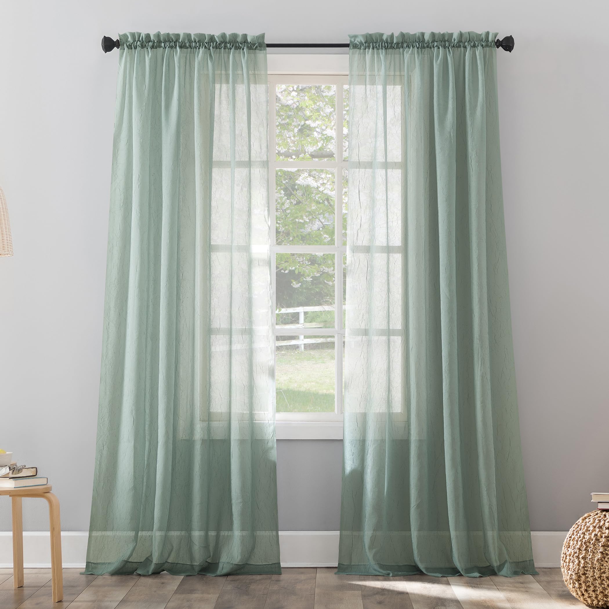 No. 918 Erica Crushed Sheer Voile Rod Pocket Curtain Panel, 51" x 84", Eggshell Off-White