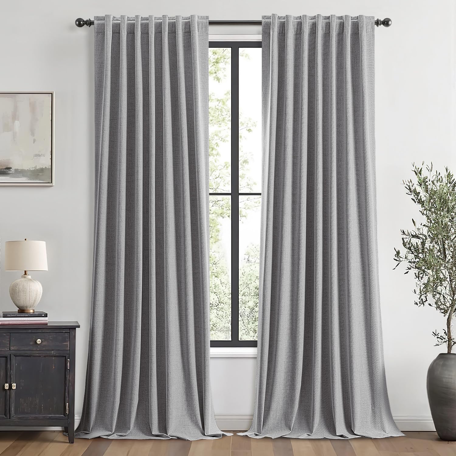 MIULEE 100% Blackout Linen Curtains for Bedroom, Ivory Solid Luxury Decor Thermal Insulation Room Darkening Drapes for Living Room Nursery Back Tab Rod Pocket 42 x 84 Inches, 2 Panels