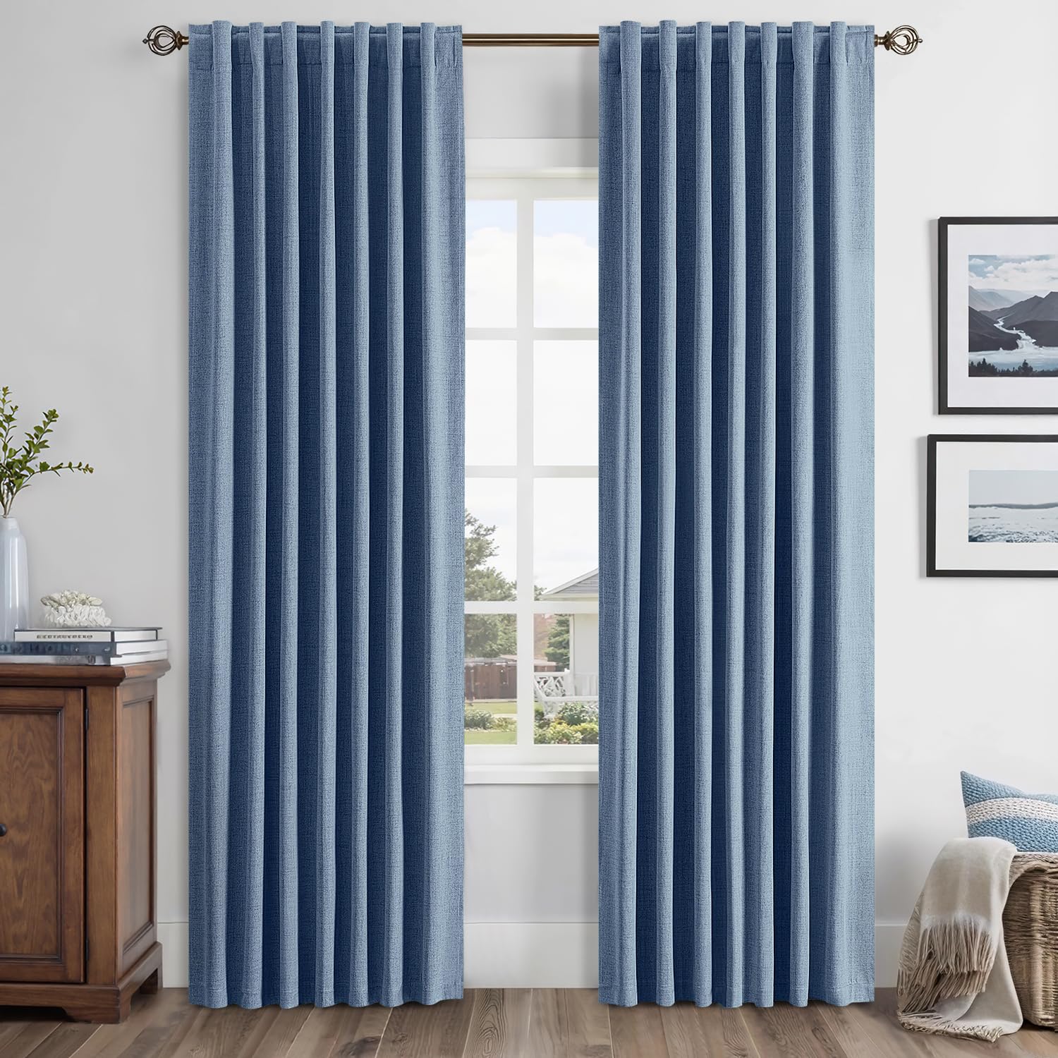 MIULEE 100% Blackout Linen Curtains for Bedroom, Ivory Solid Luxury Decor Thermal Insulation Room Darkening Drapes for Living Room Nursery Back Tab Rod Pocket 42 x 84 Inches, 2 Panels