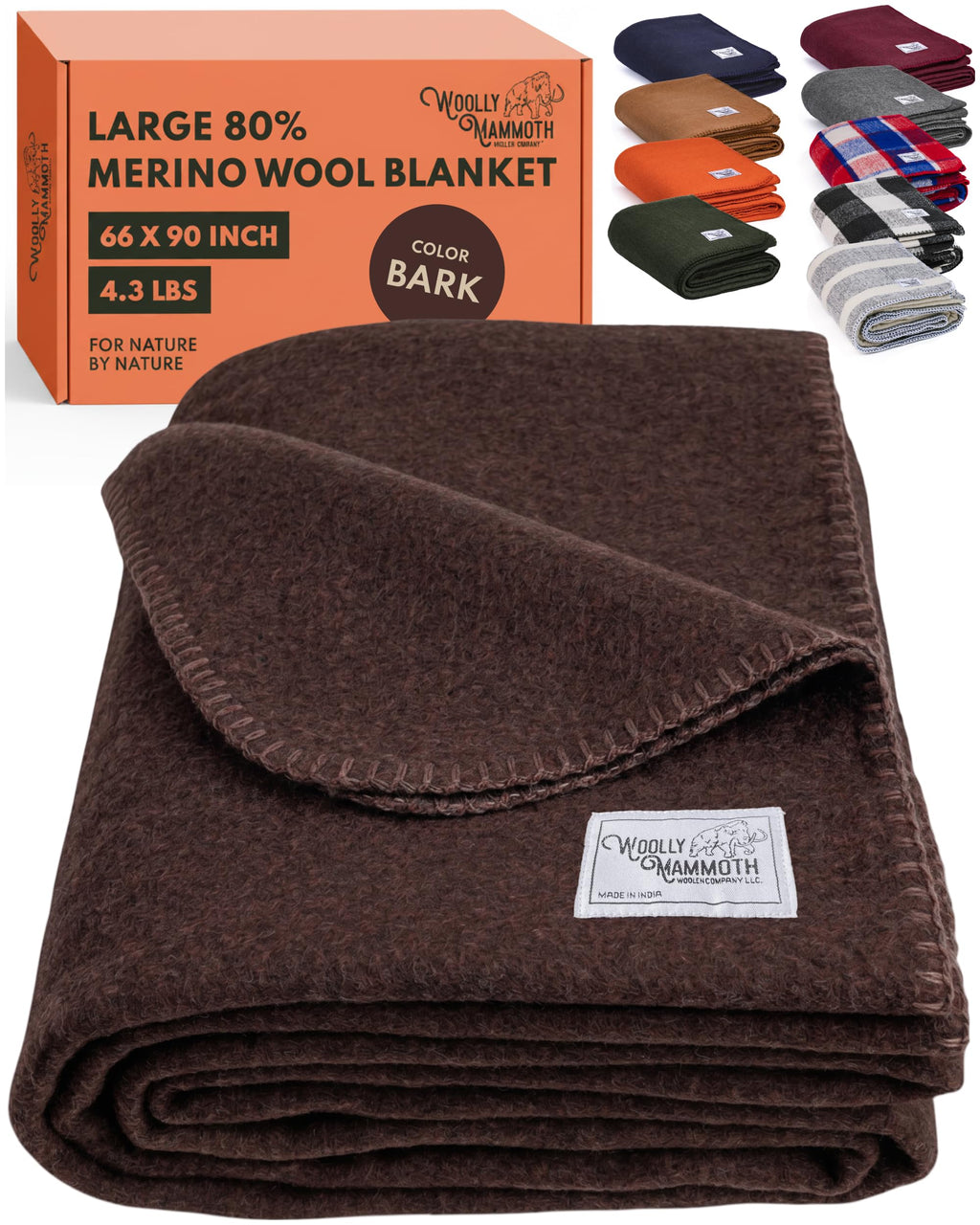 Woolly Mammoth Woolen Co. | Extra Large Merino Wool Camp Blanket | Perfect Outdoor Gear | Bedroll for Bushcraft, Camping, Trekking, Hiking, Survival, or Throw Blanket at the Cabin (Gray), 66" x 90"