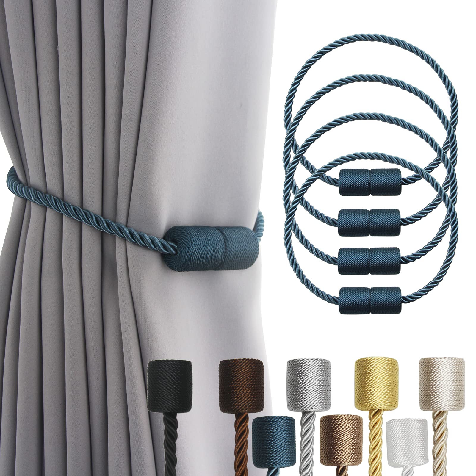 2 Pack Black Magnetic Rope Curtain Tiebacks