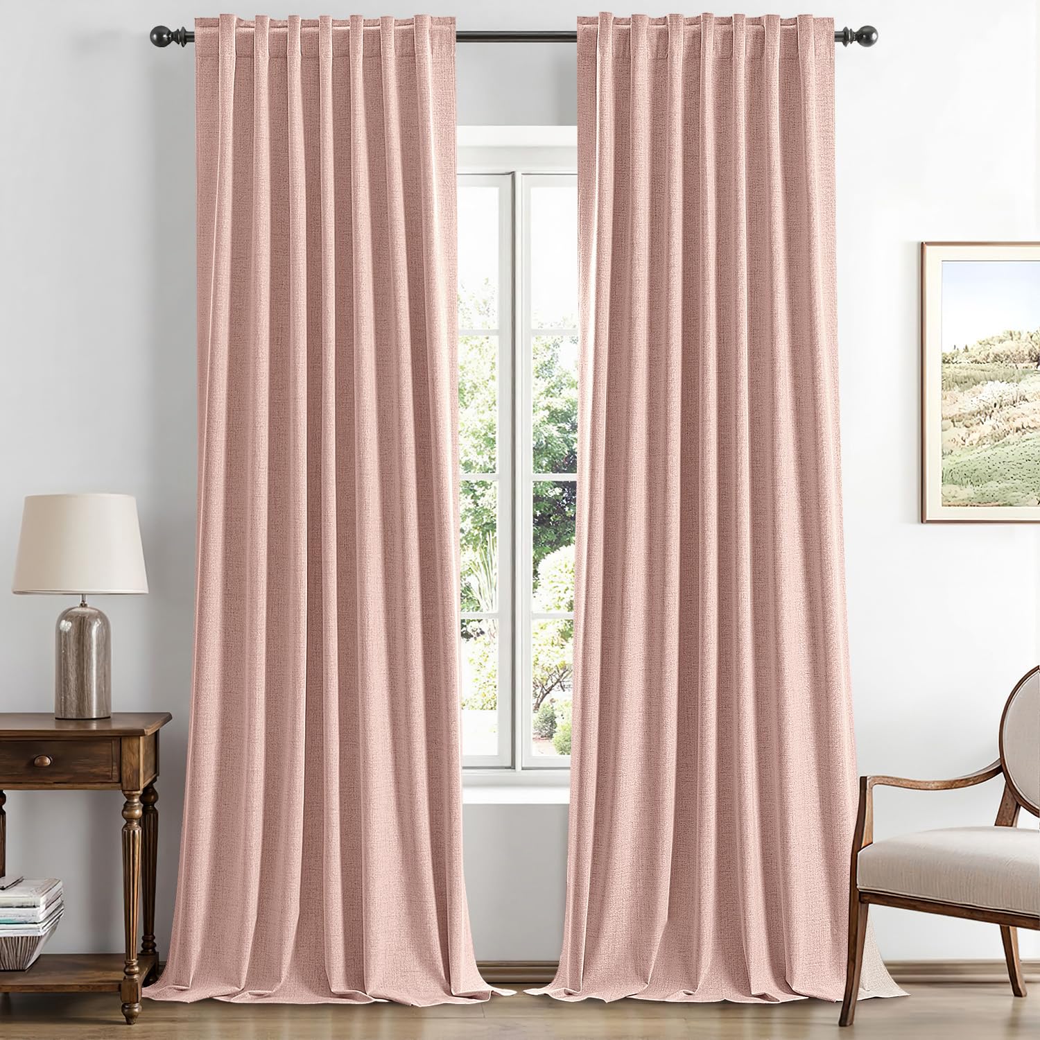 MIULEE 100% Blackout Linen Curtains for Bedroom, Ivory Solid Luxury Decor Thermal Insulation Room Darkening Drapes for Living Room Nursery Back Tab Rod Pocket 42 x 84 Inches, 2 Panels
