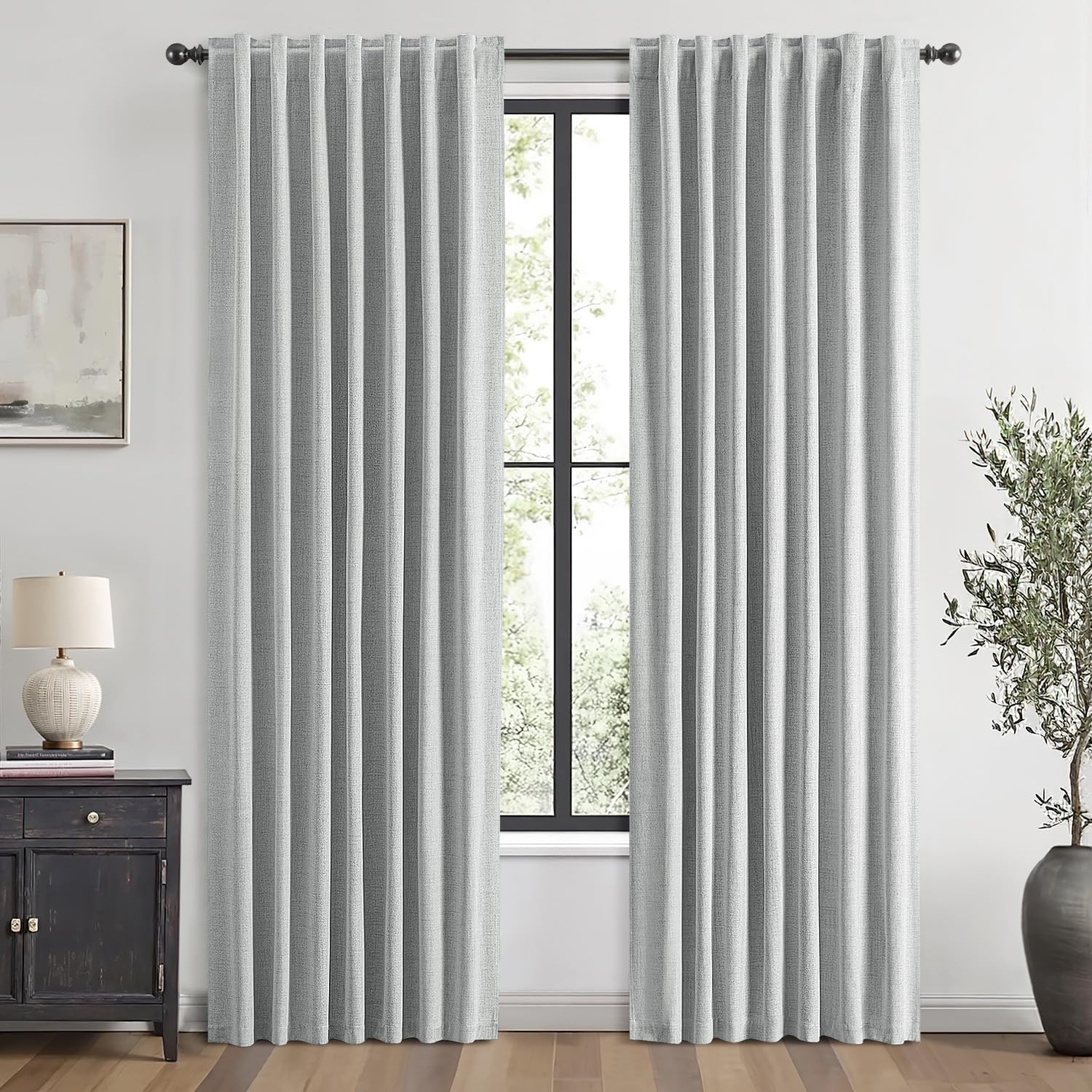 MIULEE 100% Blackout Linen Curtains for Bedroom, Ivory Solid Luxury Decor Thermal Insulation Room Darkening Drapes for Living Room Nursery Back Tab Rod Pocket 42 x 84 Inches, 2 Panels