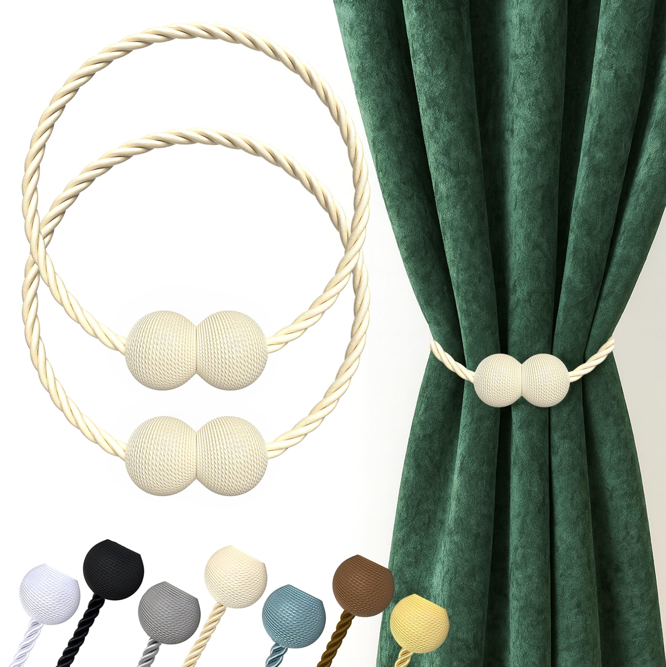 Hion Magnetic Curtain Tiebacks Black 2pcs, Curtain Tiebacks Buckles Holdbacks Holders Hooks Clip for Home Outdoor Bedroom Office Decorative Curtain