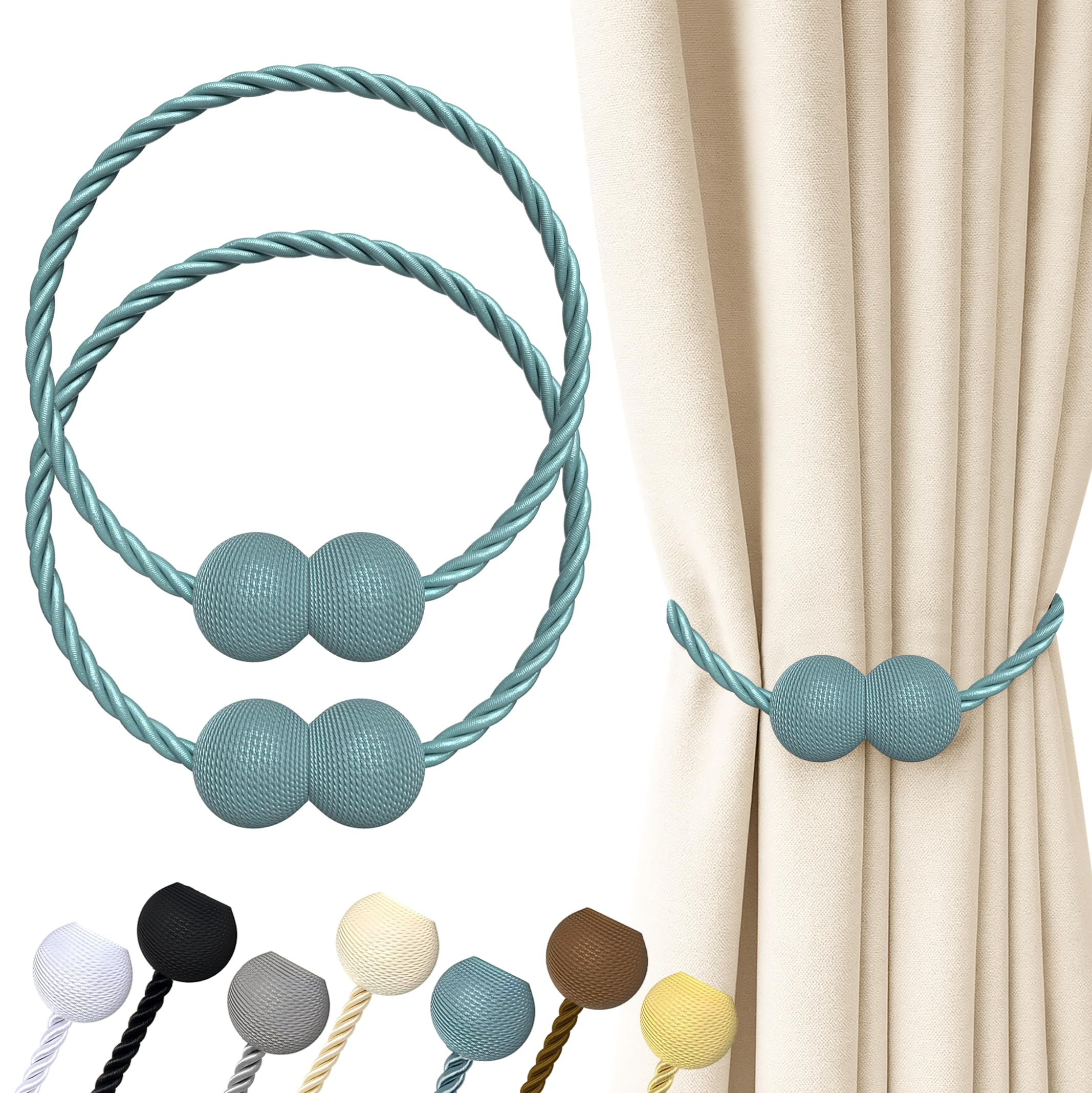 Hion Magnetic Curtain Tiebacks Black 2pcs, Curtain Tiebacks Buckles Holdbacks Holders Hooks Clip for Home Outdoor Bedroom Office Decorative Curtain