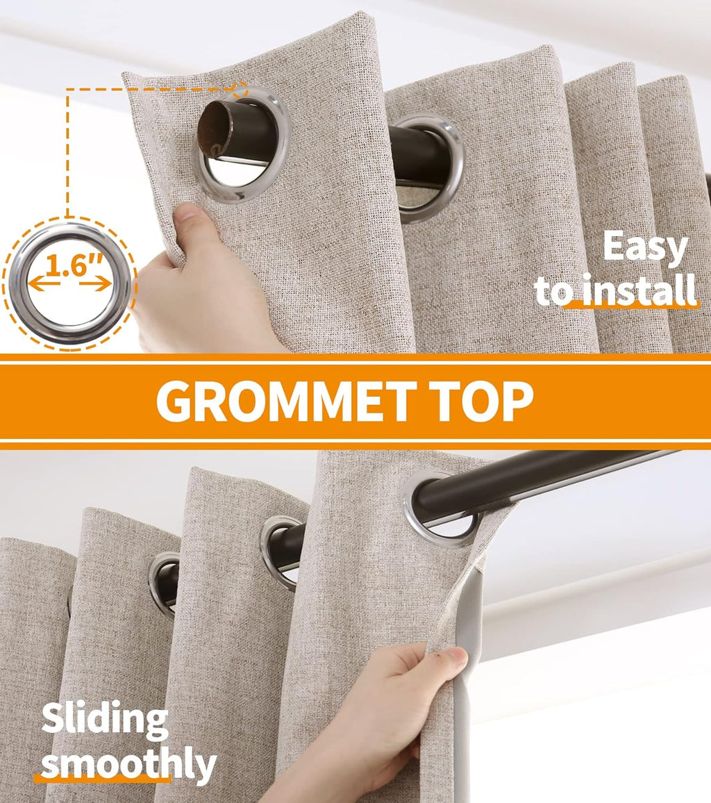 YoungsTex Linen Blackout Curtains 63 Inch Length for Bedroom, Room Darkening Window Drapes with Grommet Thermal Insulated Black Out Blinds for Living Room, 2 Panels, 52 X 63 Inch, Beige