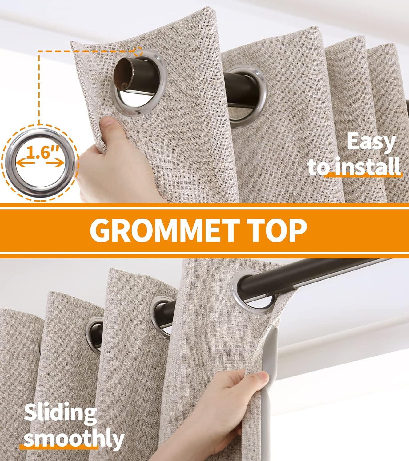 YoungsTex Linen Blackout Curtains 63 Inch Length for Bedroom, Room Darkening Window Drapes with Grommet Thermal Insulated Black Out Blinds for Living Room, 2 Panels, 52 X 63 Inch, Beige