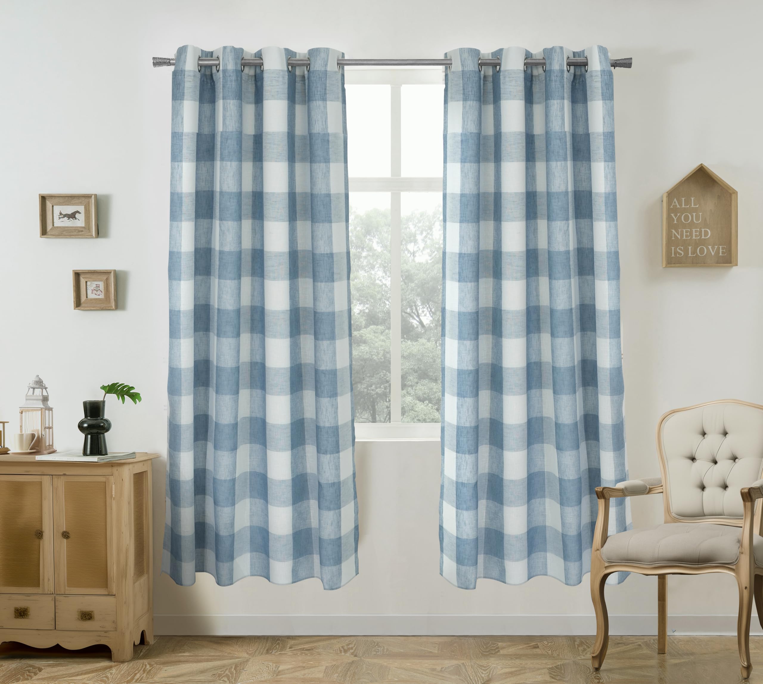 DriftAway Buffalo Plaid Blackout Curtains Linen Textured Farmhouse Double Layer Thermal Insulated Yarn Dyed Woven Checkered Gingham Grommet Drapes for Living Room 2 Panels Each 52W x 84L Taupe