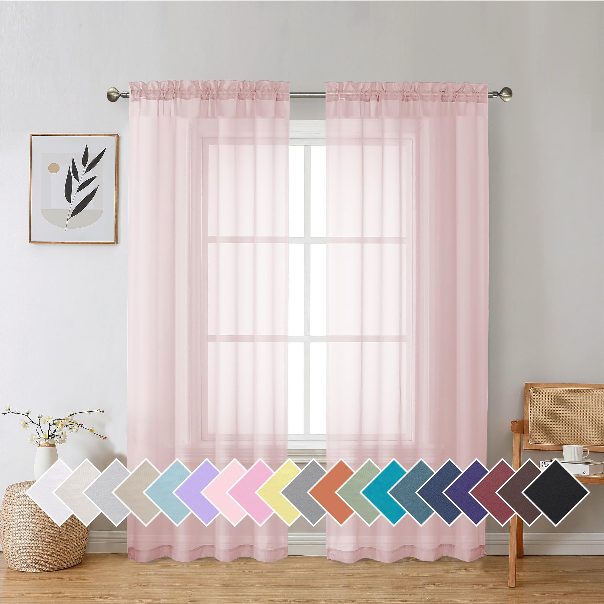 Aiyufeng Blush Pink Sheer Curtains 84 Inches Long 2 Panels Set, Light Filtering Soft Airy Voile Rod Pocket Baby Pink Sheer Window Drapes for Bedroom Living Room, Each 40Wx84L Inches