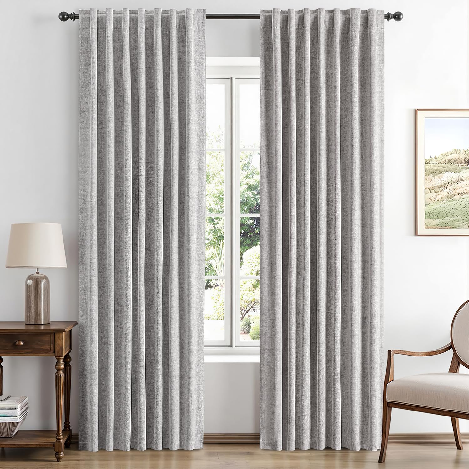MIULEE 100% Blackout Linen Curtains for Bedroom, Ivory Solid Luxury Decor Thermal Insulation Room Darkening Drapes for Living Room Nursery Back Tab Rod Pocket 42 x 84 Inches, 2 Panels
