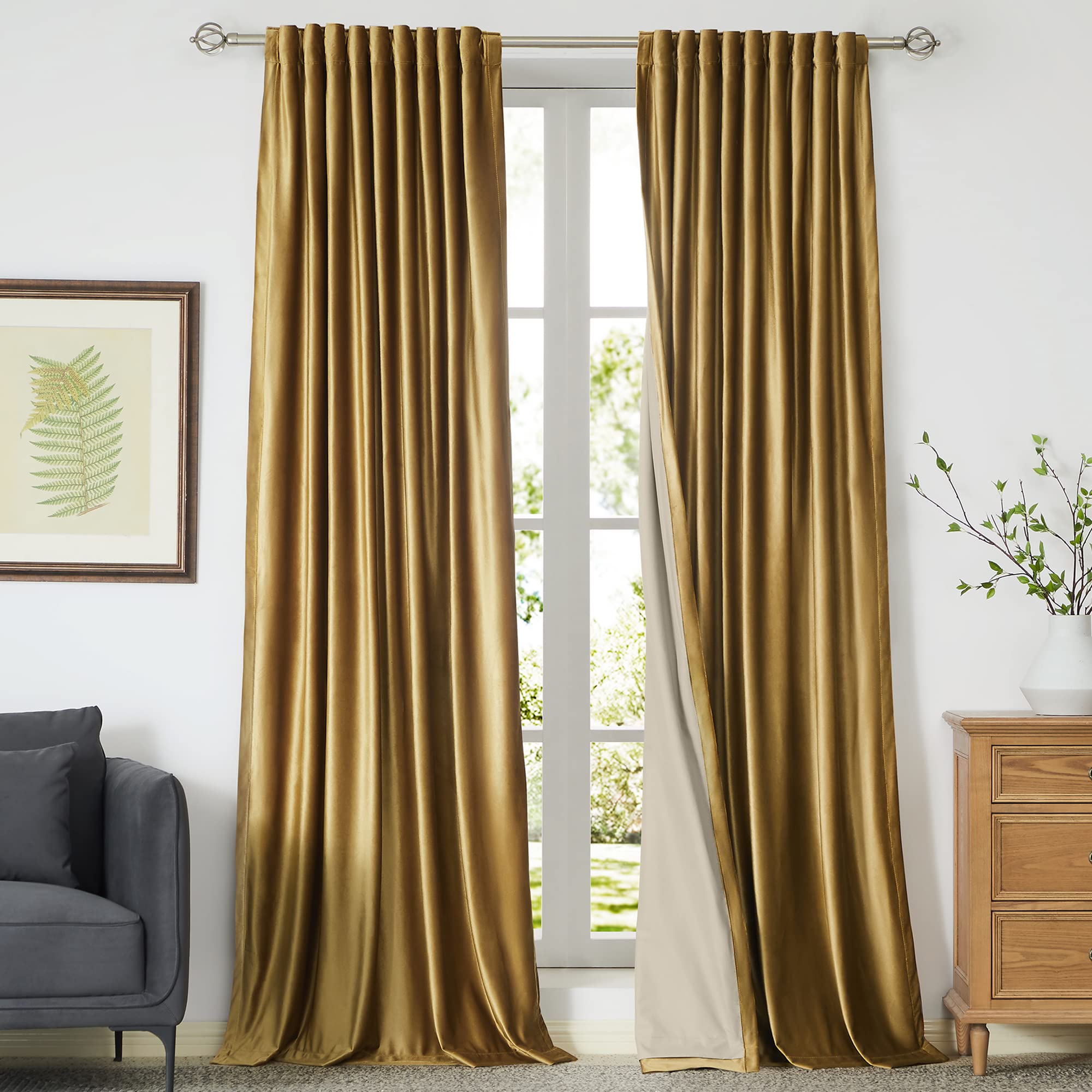 100% Blackout Ivory Off White Velvet Curtains 84 inch Long for Living Room,Set of 2 Panels Liner Rod Pocket Back Tab Thermal Window Drapes Room Darkening Heavy Decorative Curtains for Bedroom