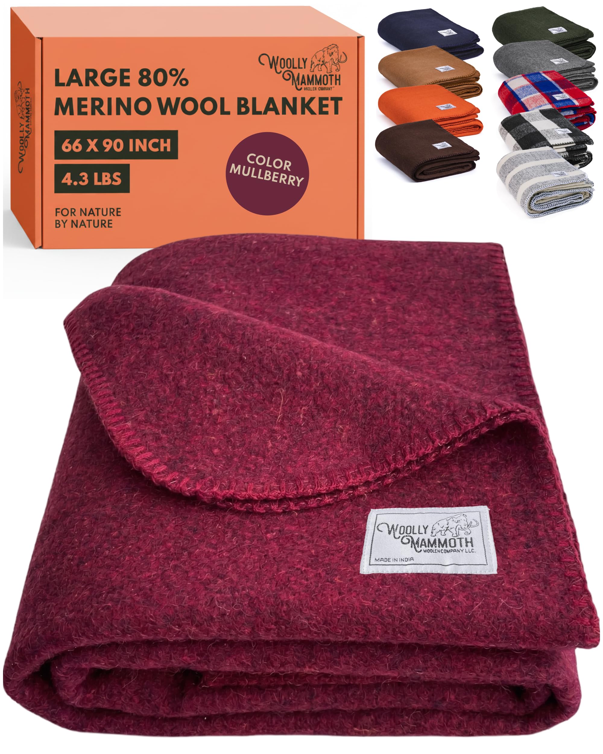 Woolly Mammoth Woolen Co. | Extra Large Merino Wool Camp Blanket | Perfect Outdoor Gear | Bedroll for Bushcraft, Camping, Trekking, Hiking, Survival, or Throw Blanket at the Cabin (Gray), 66" x 90"