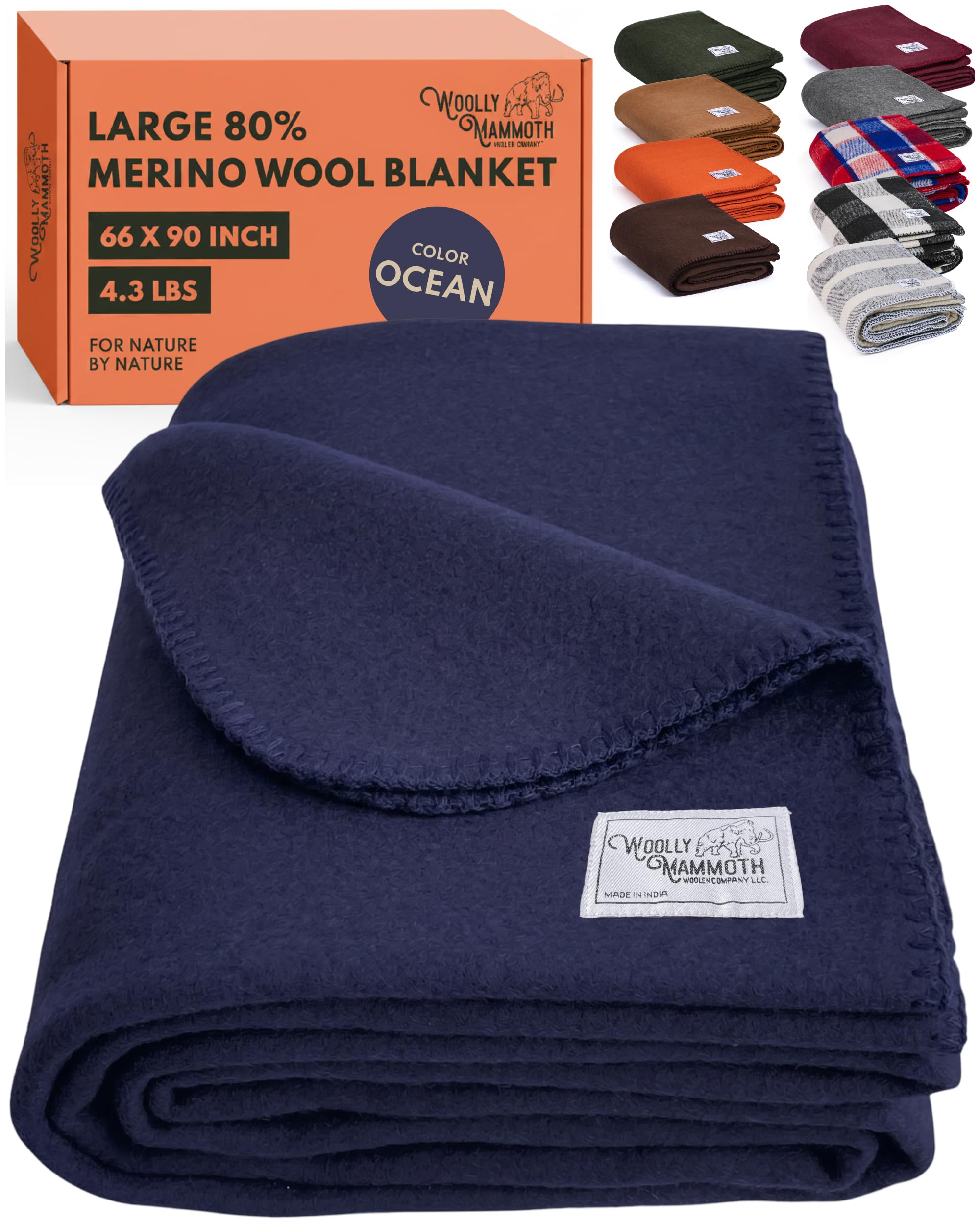 Woolly Mammoth Woolen Co. | Extra Large Merino Wool Camp Blanket | Perfect Outdoor Gear | Bedroll for Bushcraft, Camping, Trekking, Hiking, Survival, or Throw Blanket at the Cabin (Gray), 66" x 90"