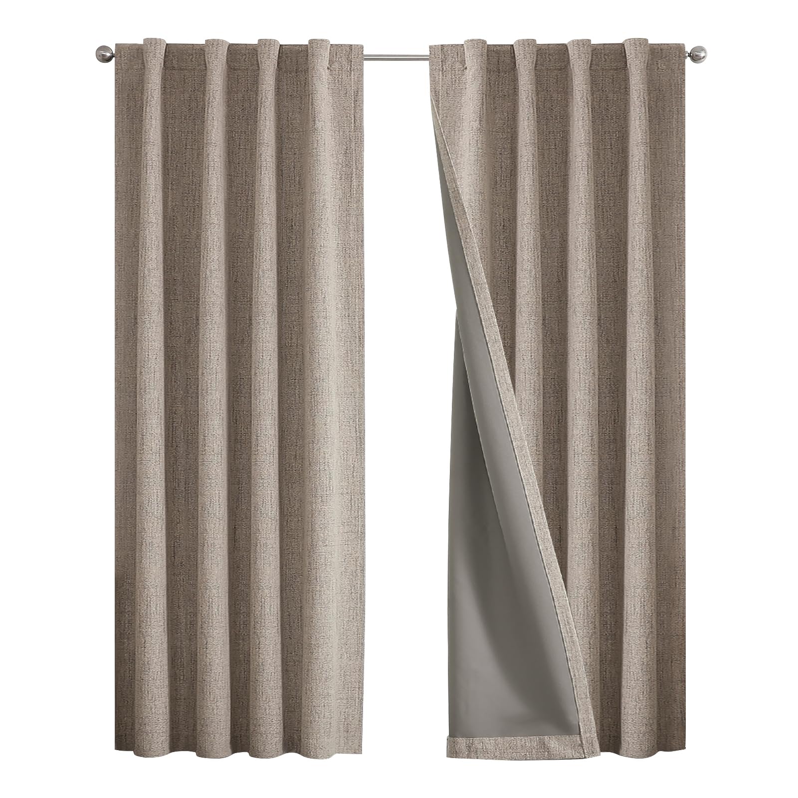 Joydeco Blackout Curtains for Bedroom - Nature Linen 84 Inch Long 100% Light Blocking 2 Panels Set, Rod Pocket & Back Tabs Living Room Drapes, Thermal Insulated Room Darkening Window Curtains