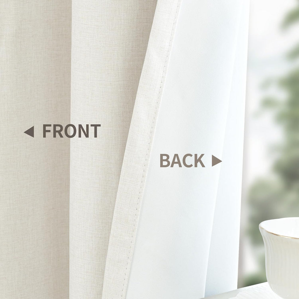 YoungsTex Linen Blackout Curtains 63 Inches Long for Bedroom, Room Darkening Window Drapes with Grommet Thermal Insulated Black Out for Living Room, 2 Panels, 52 X 63 Inch