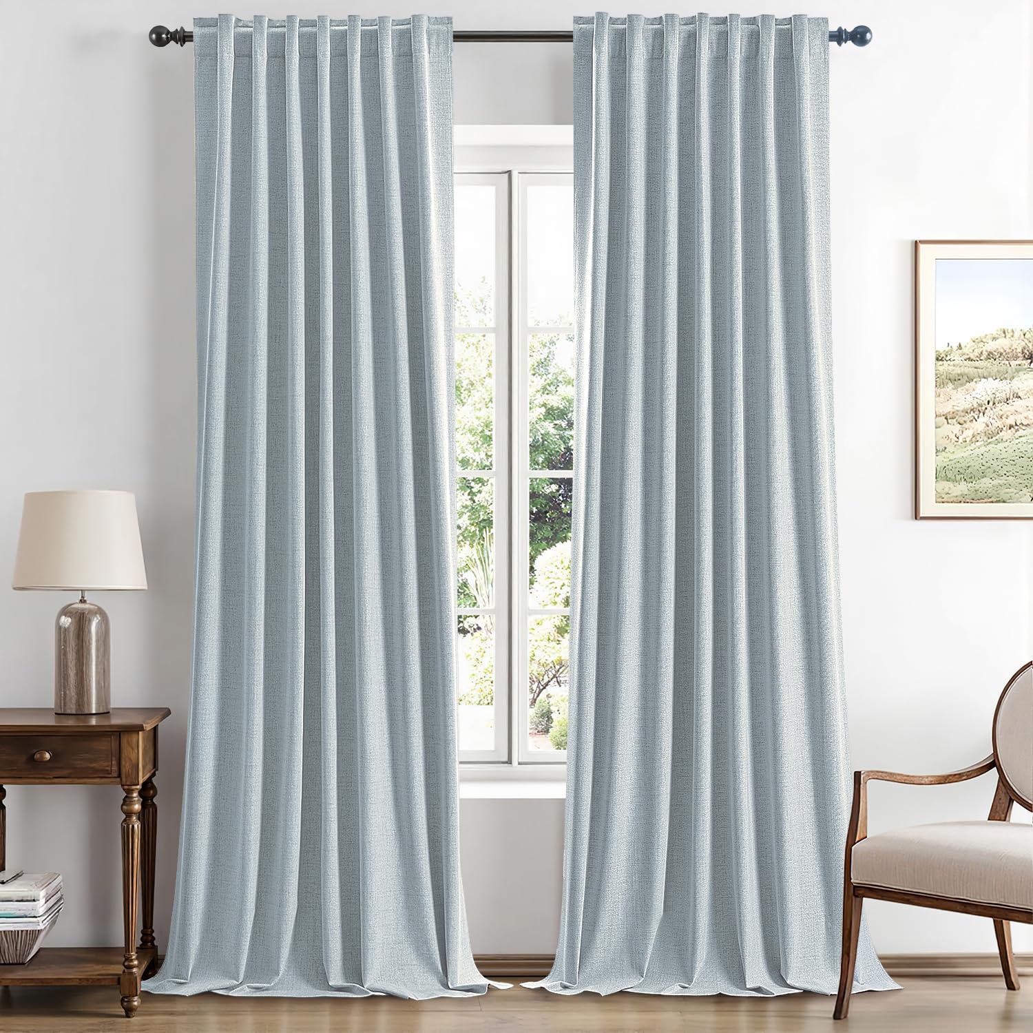 MIULEE 100% Blackout Linen Curtains for Bedroom, Ivory Solid Luxury Decor Thermal Insulation Room Darkening Drapes for Living Room Nursery Back Tab Rod Pocket 42 x 84 Inches, 2 Panels