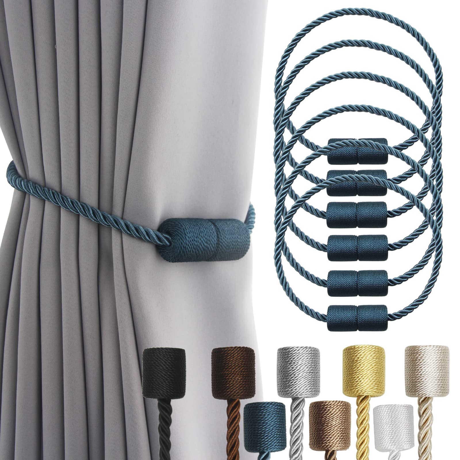 2 Pack Black Magnetic Rope Curtain Tiebacks