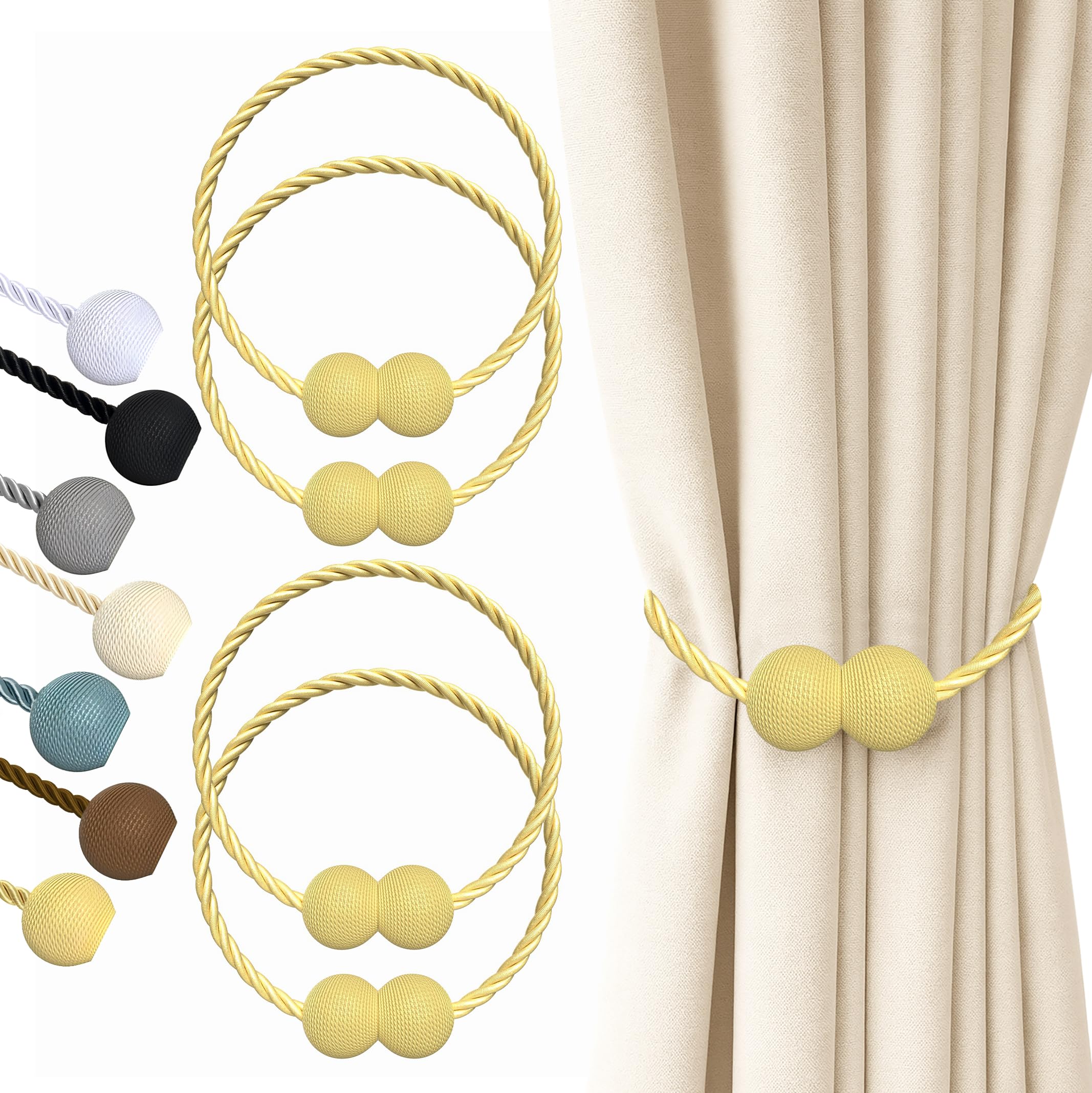 Hion Magnetic Curtain Tiebacks Black 2pcs, Curtain Tiebacks Buckles Holdbacks Holders Hooks Clip for Home Outdoor Bedroom Office Decorative Curtain