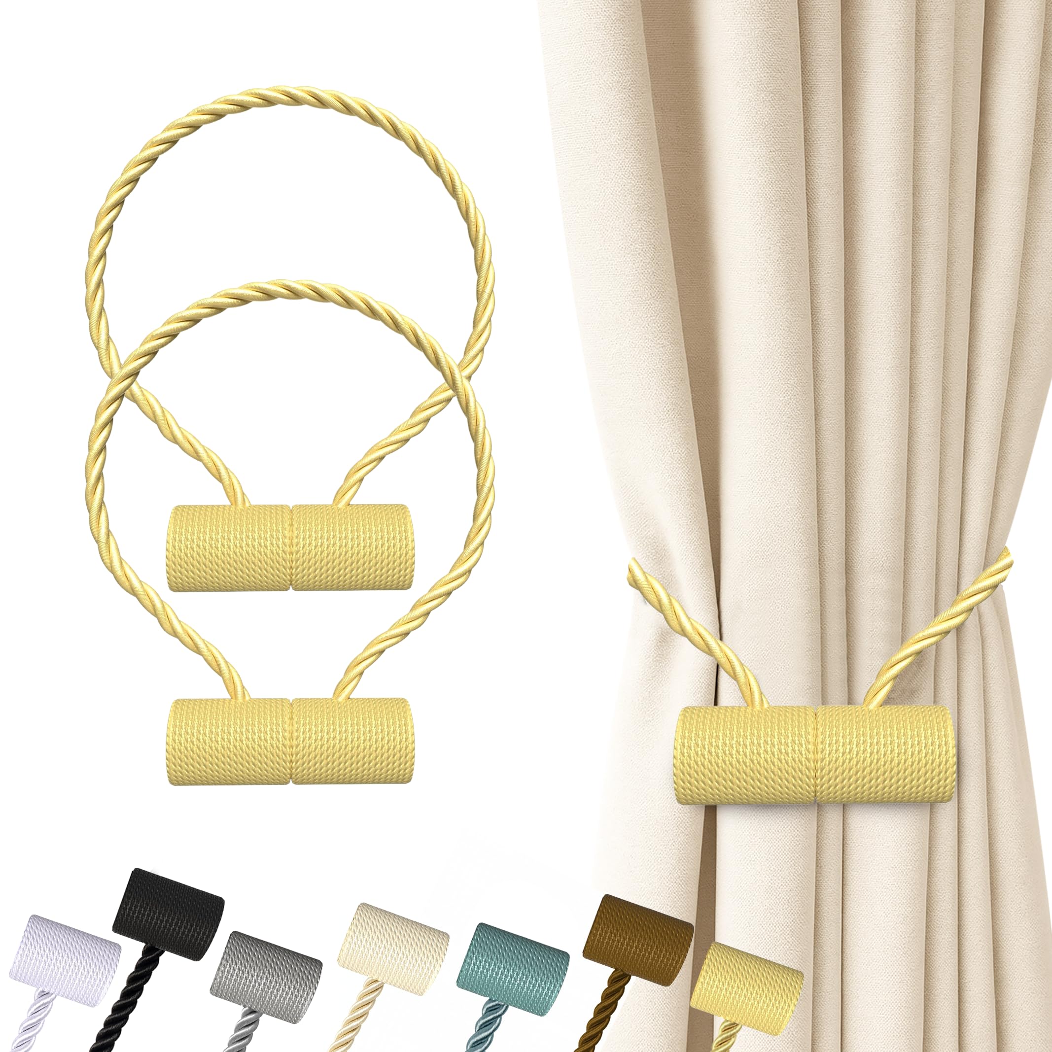 Hion Magnetic Curtain Tiebacks Black 2pcs, Curtain Tiebacks Buckles Holdbacks Holders Hooks Clip for Home Outdoor Bedroom Office Decorative Curtain