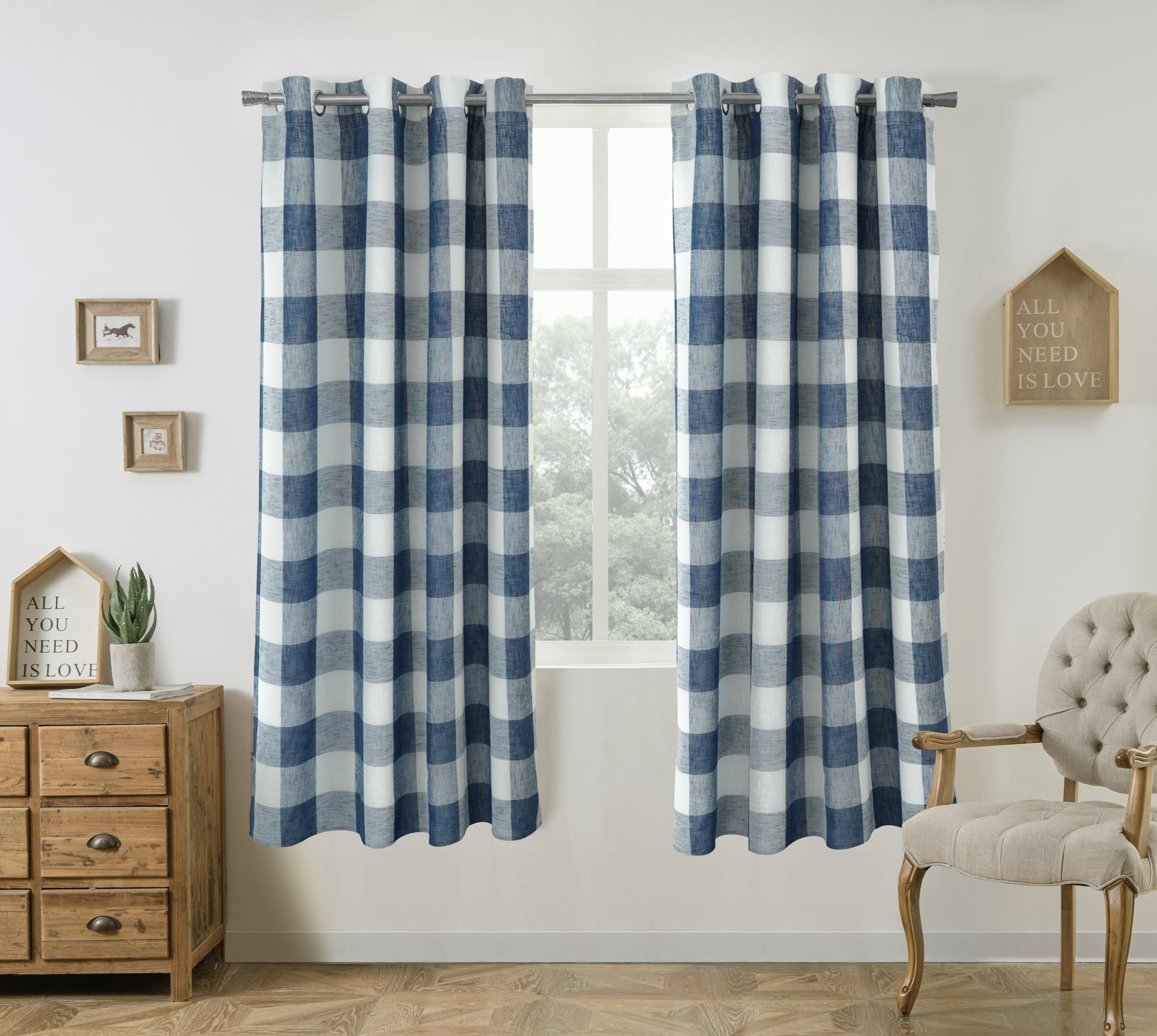 DriftAway Buffalo Plaid Blackout Curtains Linen Textured Farmhouse Double Layer Thermal Insulated Yarn Dyed Woven Checkered Gingham Grommet Drapes for Living Room 2 Panels Each 52W x 84L Taupe