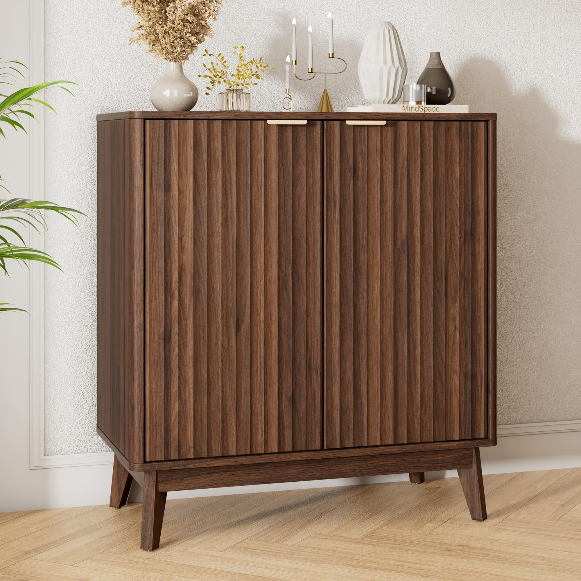 Sideboard Cabinet, 55'' Buffet Cabinet with Faux Marble Top & Adjustable Shelf, Modern Fluted Storage Cabinet, Accent Credenza Sideboard for Kitchen, Living Room, Entryway