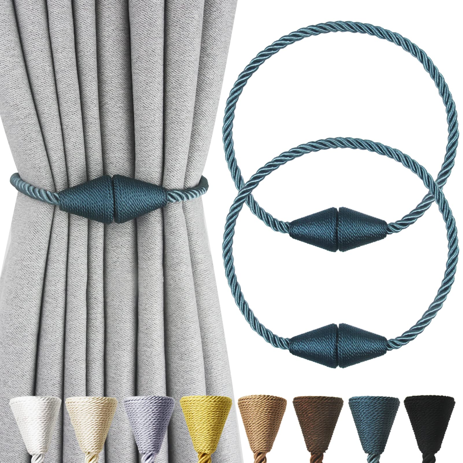 2 Pack Magnetic Curtain Tiebacks Rope Modern Handmade Curtain Tie Backs Decorative Drapes Weave Holdbacks for Window Décor, Khaki