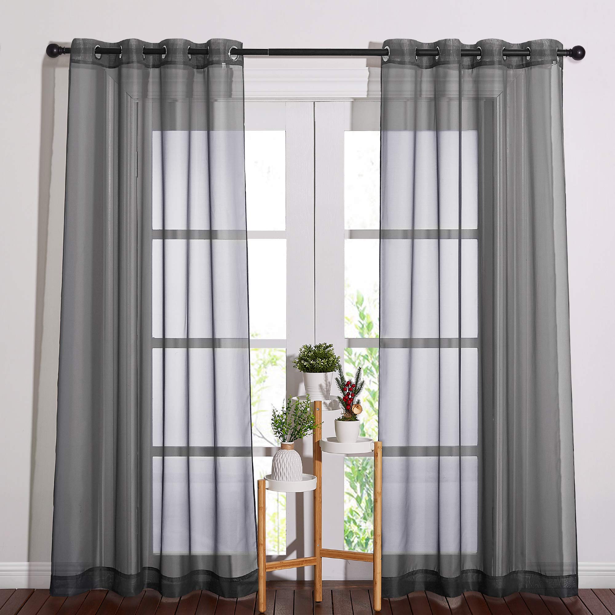 NICETOWN Sheer Curtains Panel 72" Long - Ring Top Window Treatment Sheer Voile Drapes for Bedroom/Living Room (White, Set of 2, W54 x L72)