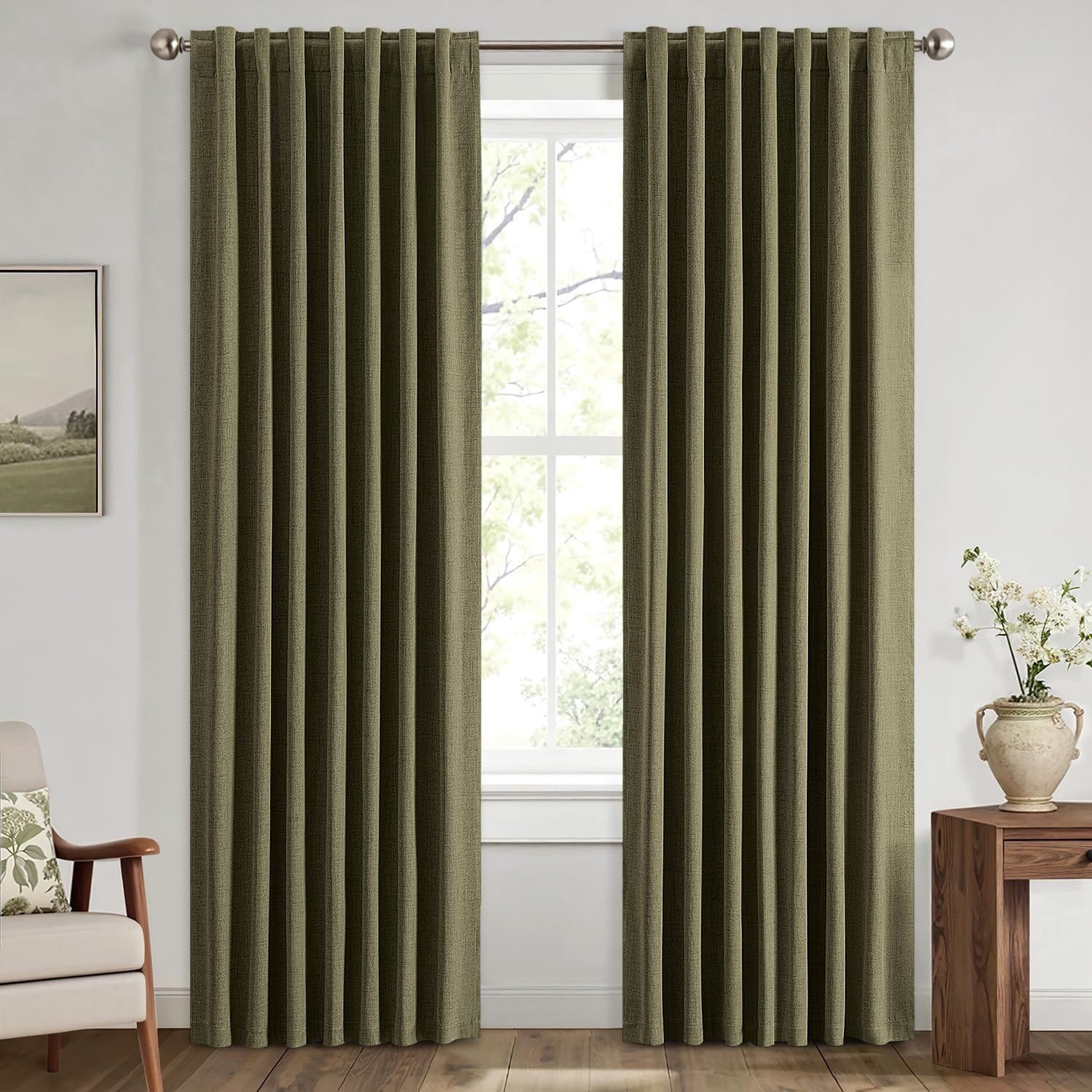 MIULEE 100% Blackout Linen Curtains for Bedroom, Ivory Solid Luxury Decor Thermal Insulation Room Darkening Drapes for Living Room Nursery Back Tab Rod Pocket 42 x 84 Inches, 2 Panels