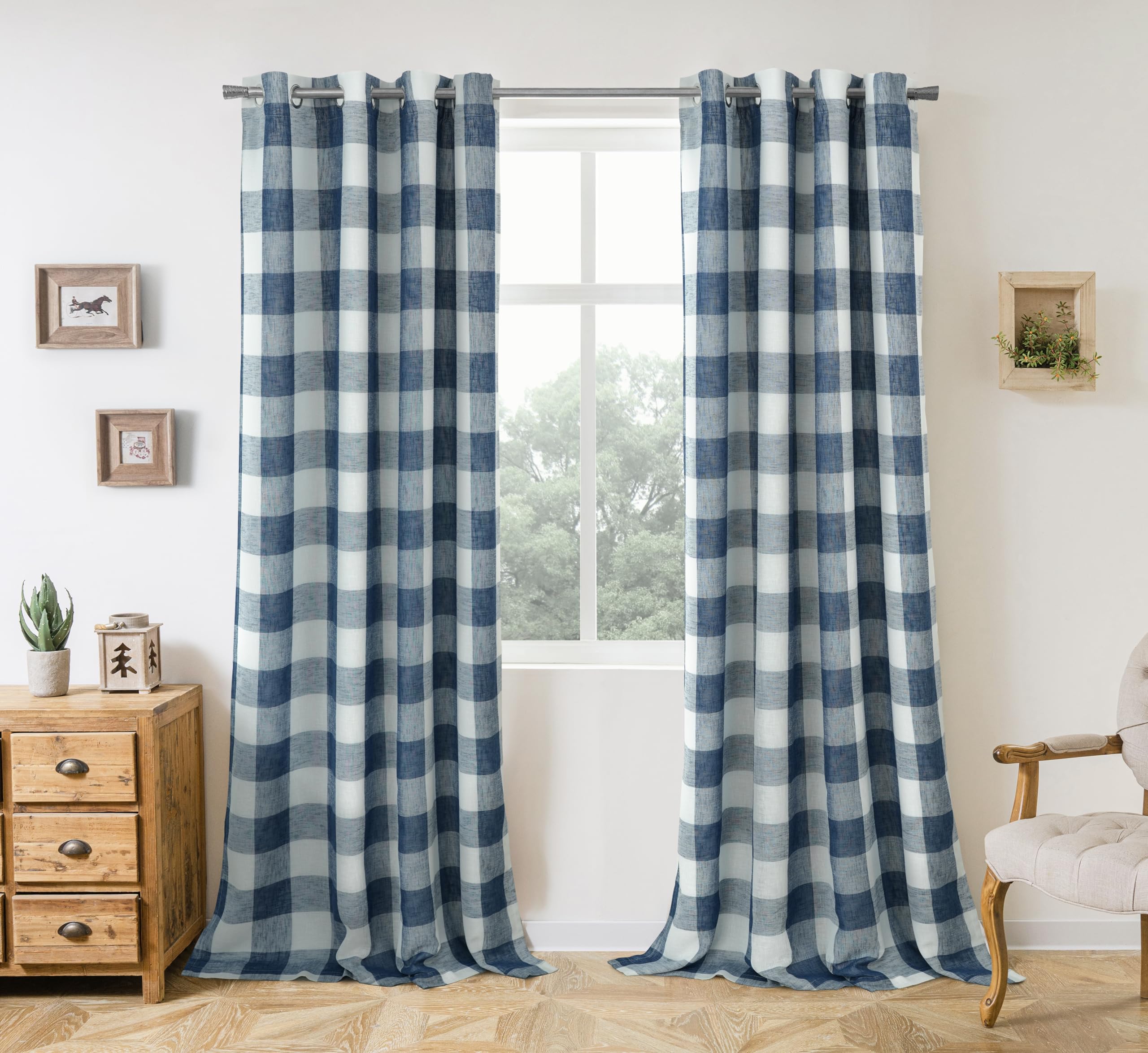 DriftAway Buffalo Plaid Blackout Curtains Linen Textured Farmhouse Double Layer Thermal Insulated Yarn Dyed Woven Checkered Gingham Grommet Drapes for Living Room 2 Panels Each 52W x 84L Taupe