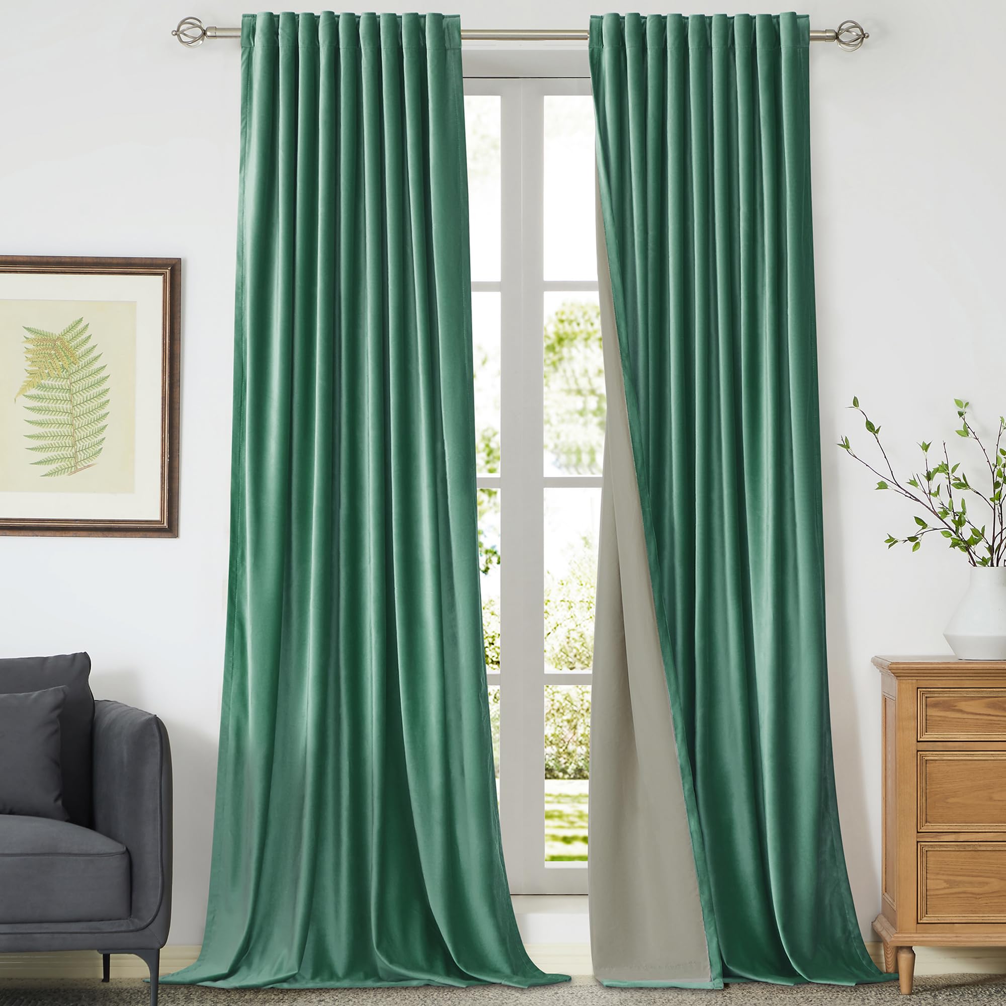 100% Blackout Ivory Off White Velvet Curtains 84 inch Long for Living Room,Set of 2 Panels Liner Rod Pocket Back Tab Thermal Window Drapes Room Darkening Heavy Decorative Curtains for Bedroom