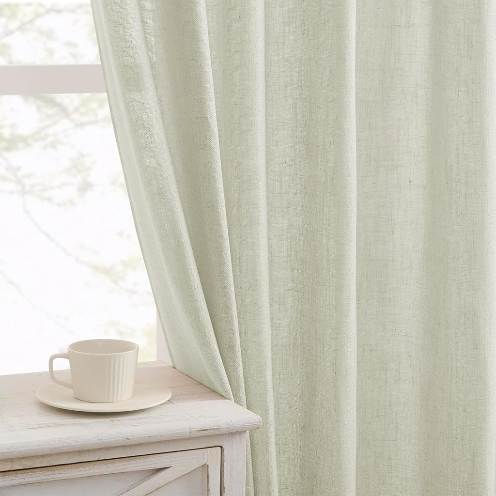 Joydeco Curtains, 108 Inches Long, 2 Panels Set, Farmhouse Drapes for Living Room, Semi-Blackout, Linen-Polyester, Ivory on Linen, Rod Pocket