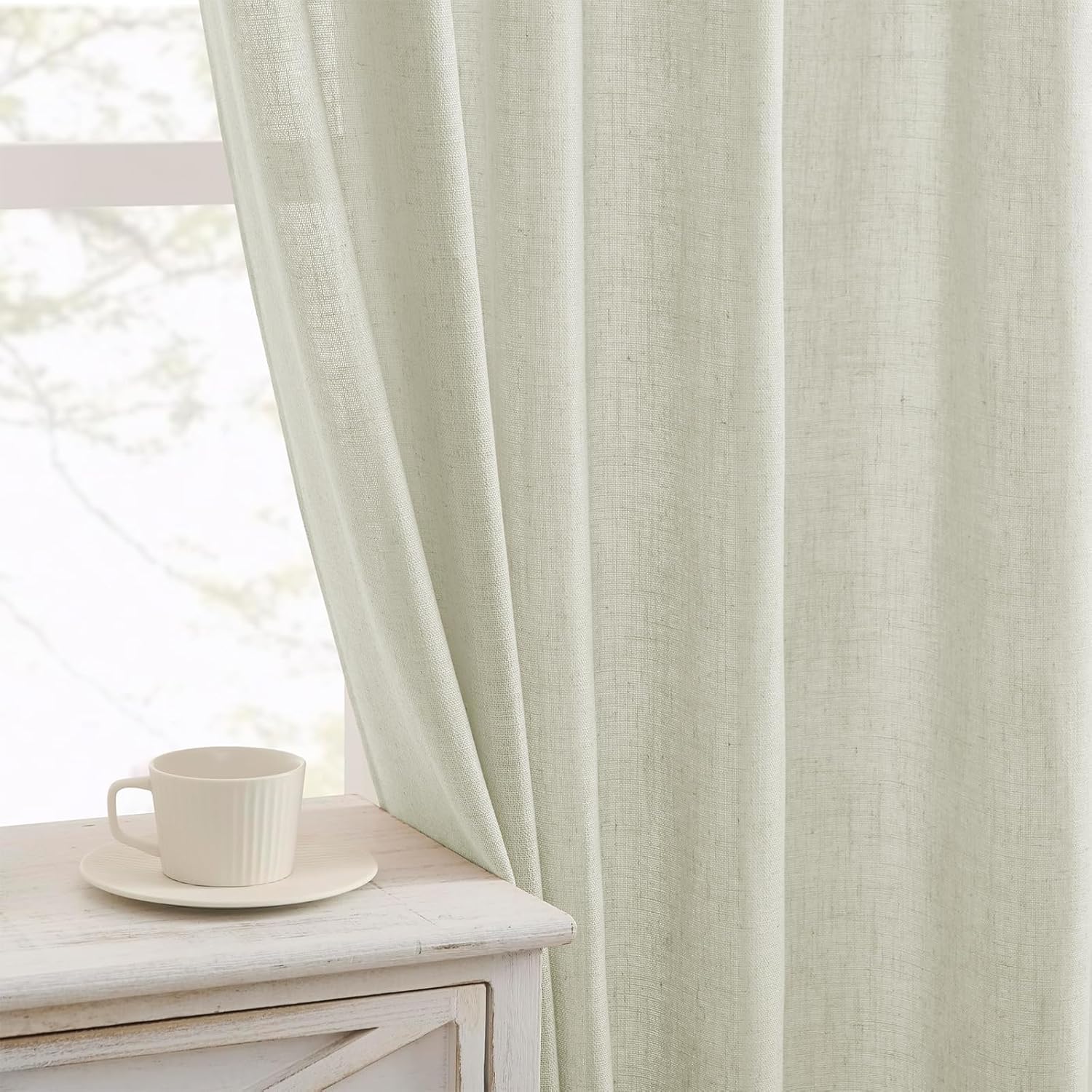Joydeco Curtains, 108 Inches Long, 2 Panels Set, Farmhouse Drapes for Living Room, Semi-Blackout, Linen-Polyester, Ivory on Linen, Rod Pocket