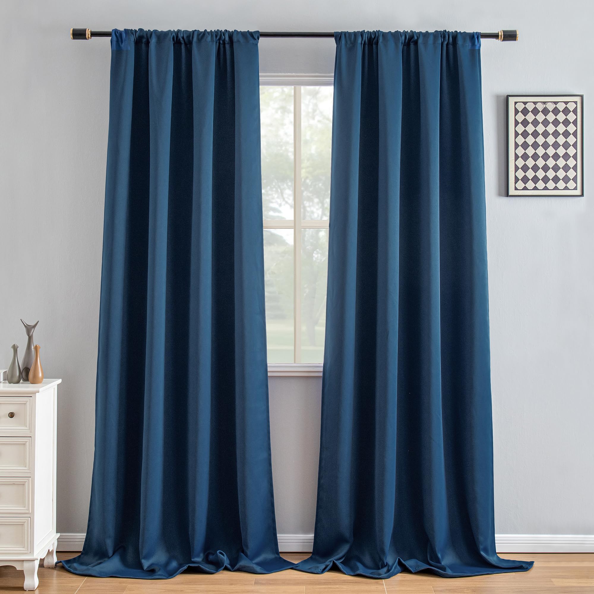 IGEMAEVE Black 100% Blackout Curtains 84 Inch Length 2 Panels Set, Black Out Curtains for Bedroom 84 Inch Long, Rod Pocket Energy Saving Room Darkening Drapes for Living Room Dining Room Window