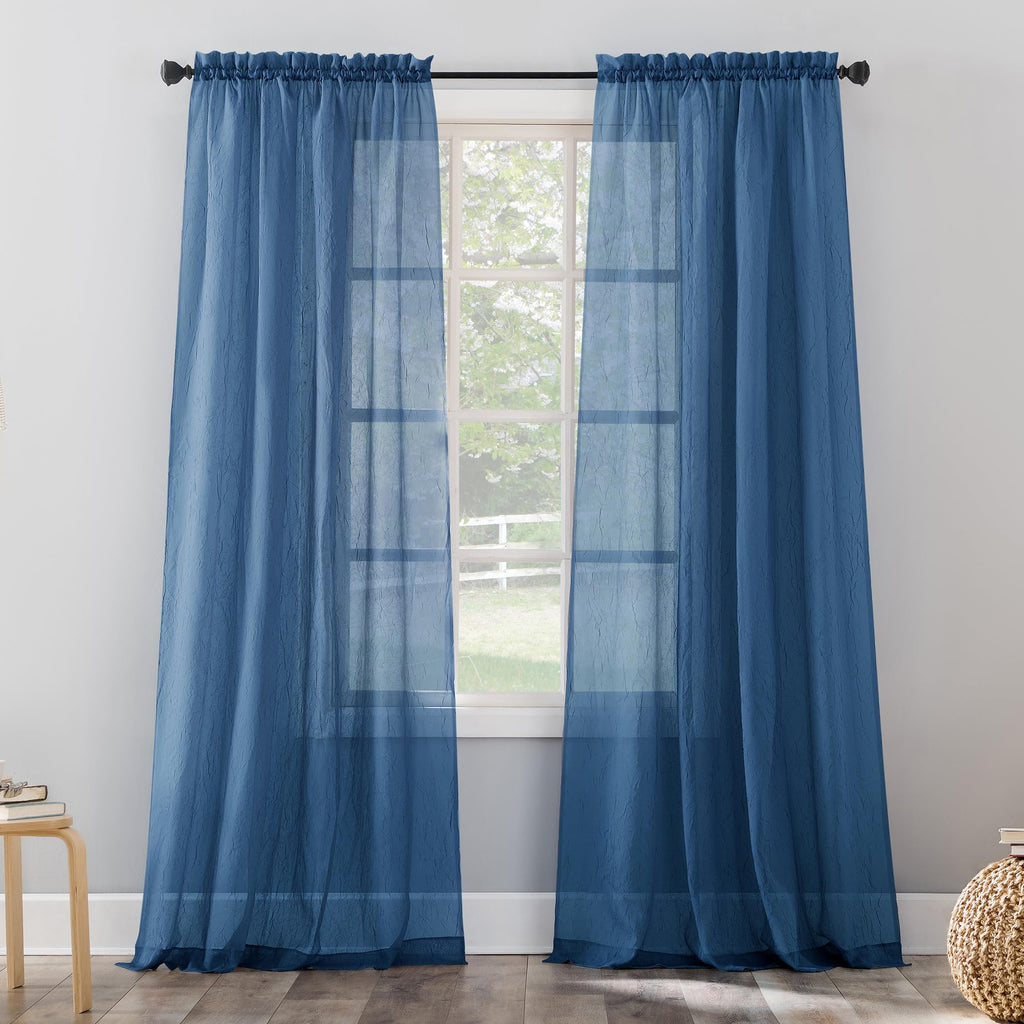 No. 918 Erica Crushed Sheer Voile Rod Pocket Curtain Panel, 51" x 84", Eggshell Off-White