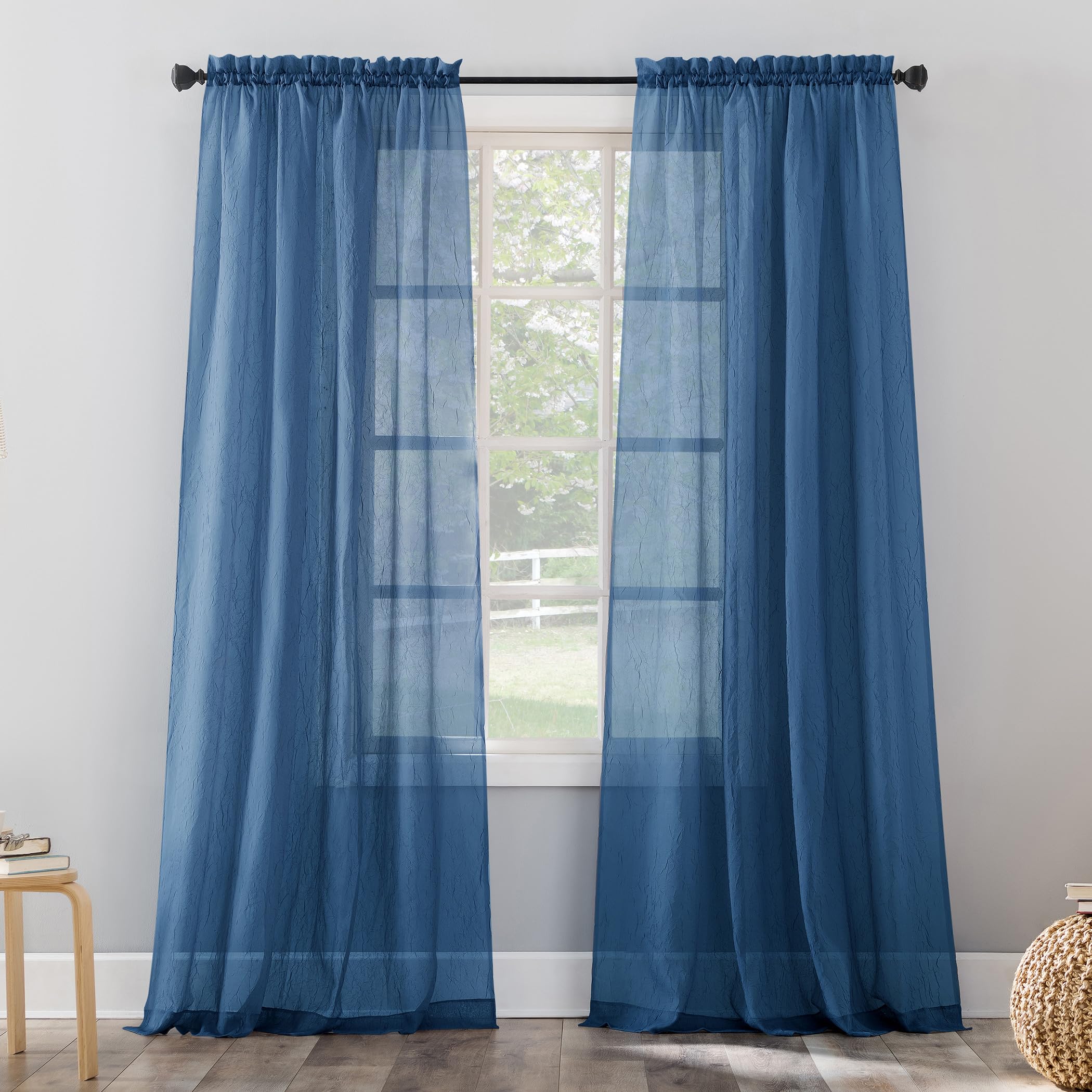 No. 918 Erica Crushed Sheer Voile Rod Pocket Curtain Panel, 51" x 84", Eggshell Off-White