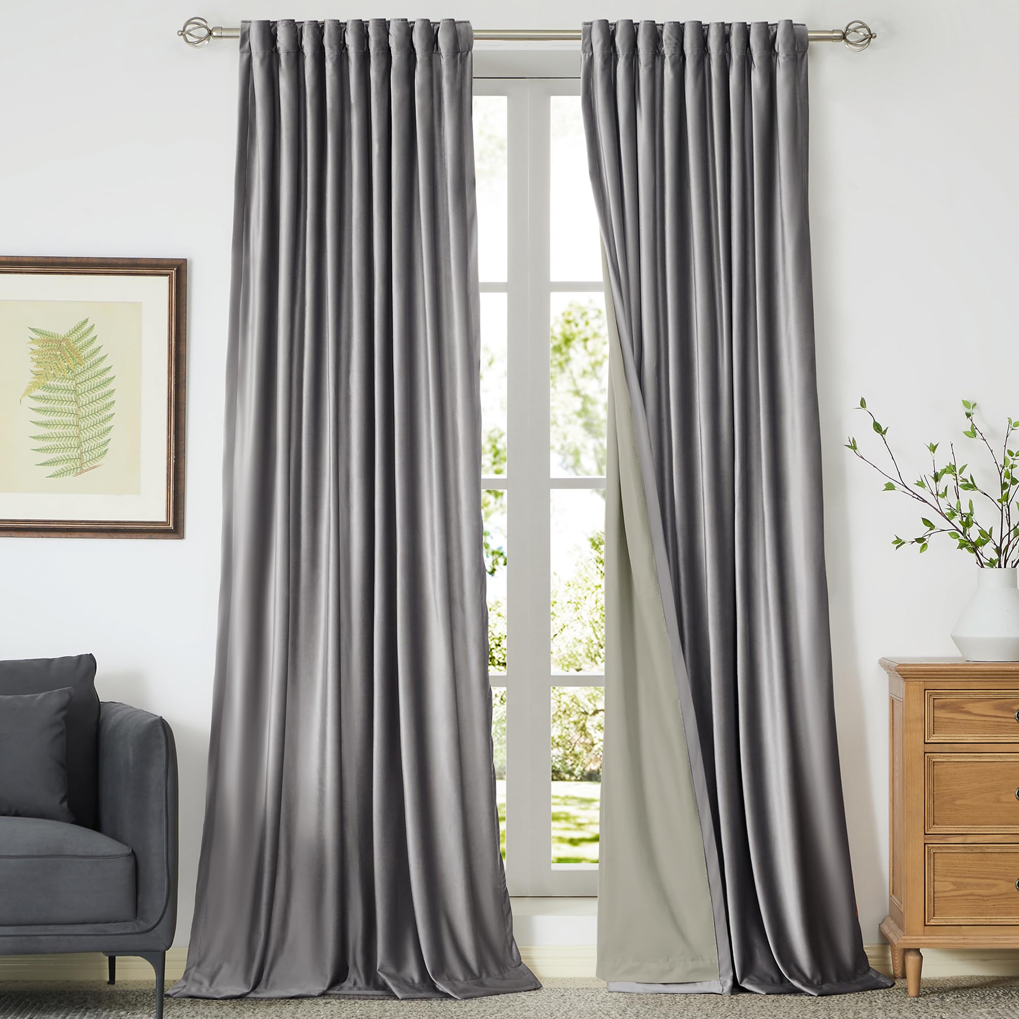 100% Blackout Ivory Off White Velvet Curtains 84 inch Long for Living Room,Set of 2 Panels Liner Rod Pocket Back Tab Thermal Window Drapes Room Darkening Heavy Decorative Curtains for Bedroom