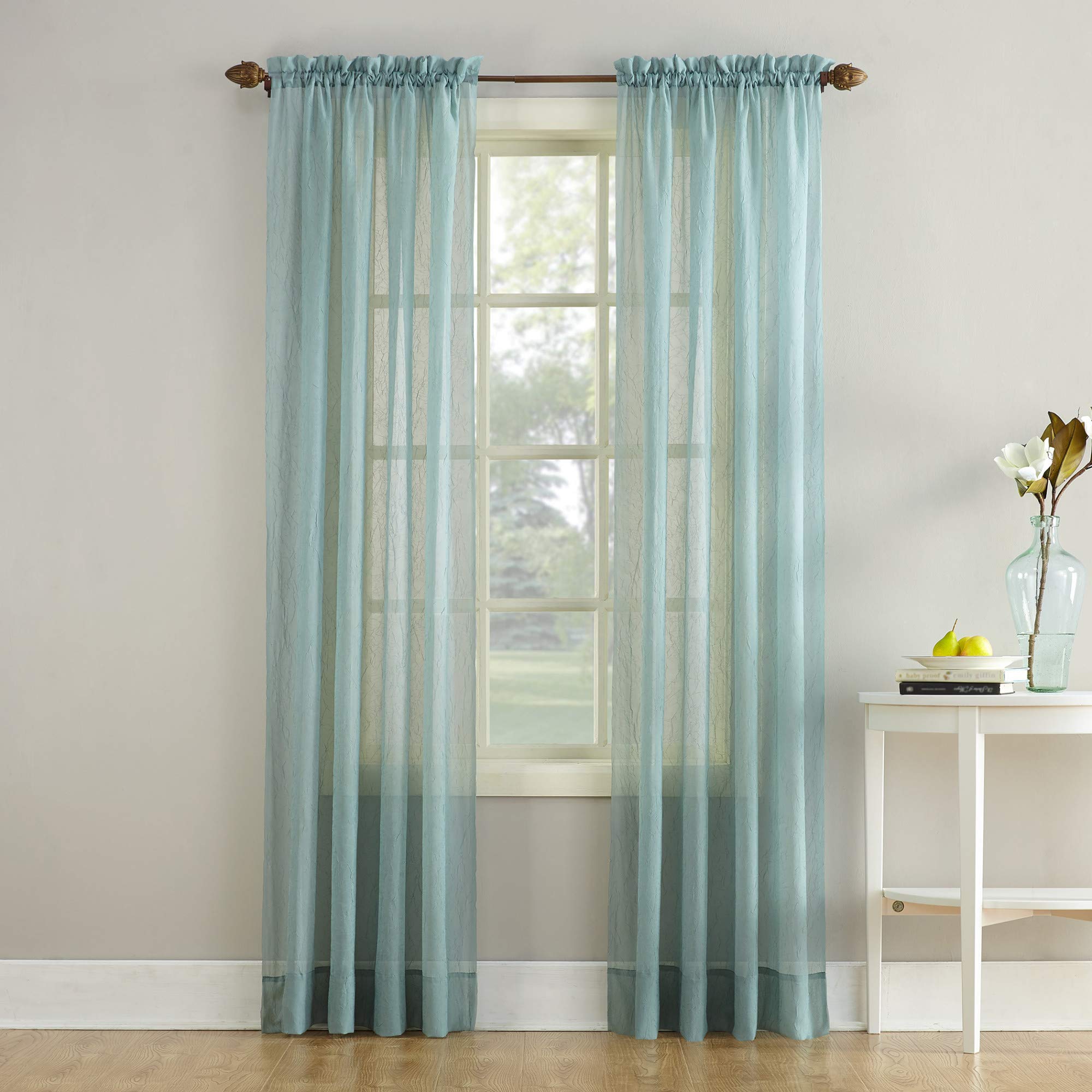 No. 918 Erica Crushed Sheer Voile Rod Pocket Curtain Panel, 51" x 84", Eggshell Off-White