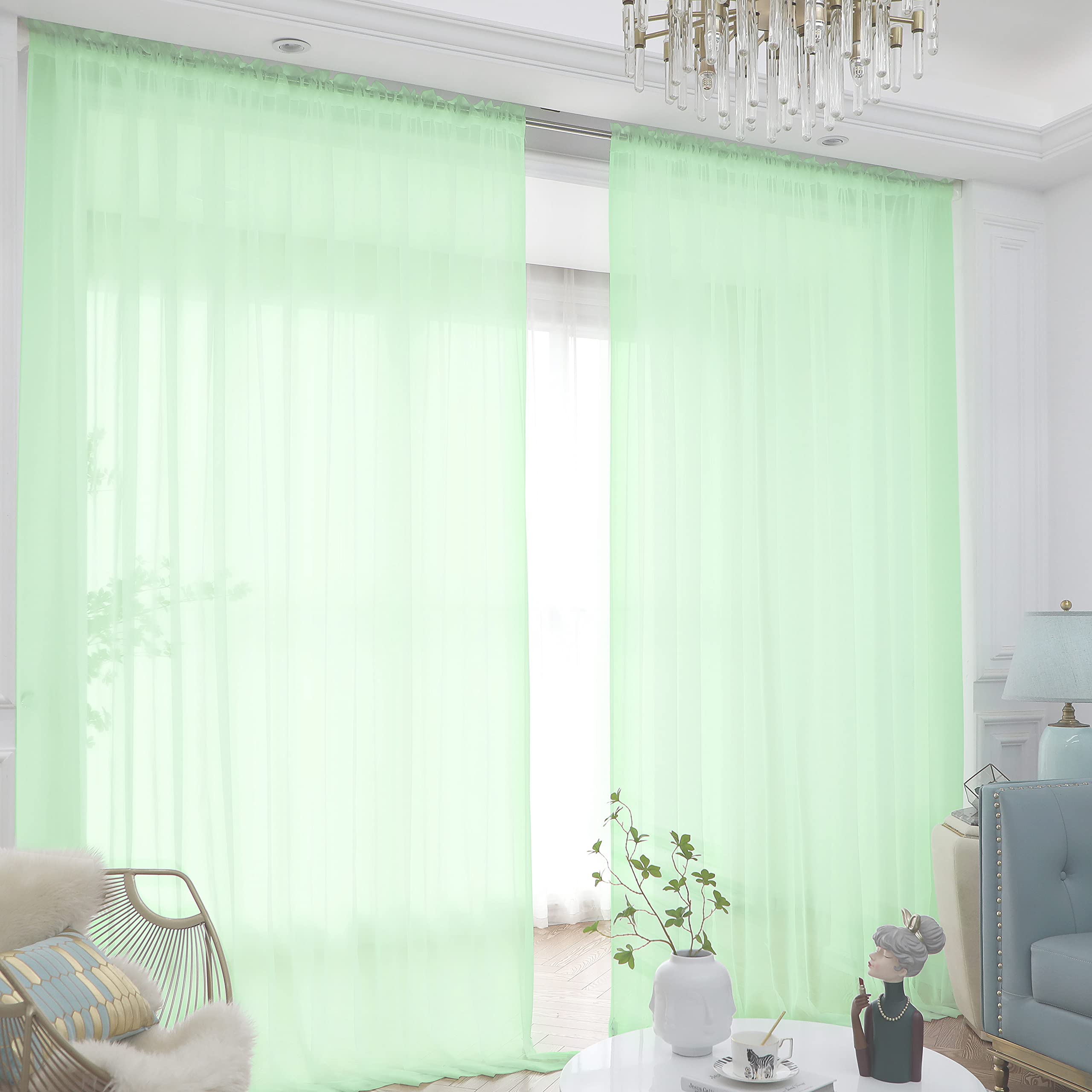 L&TEC Window White Sheer Curtains 84 Inches Long 2 Panels Sheer White Curtain Clear Basic Rod Pocket Panel Other Beige Grey Purple Pink 63 72 95 108 Inch Bedroom Children Living Room Yard Kitchen