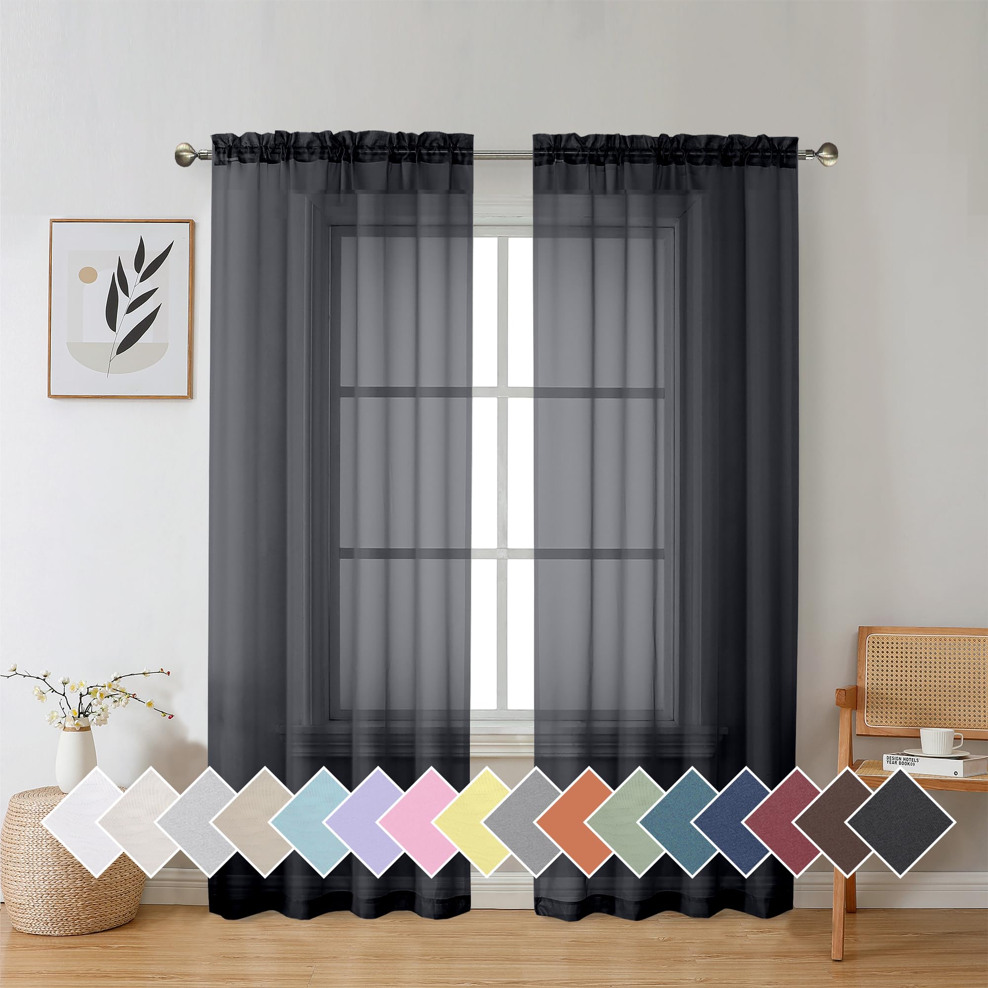 Aiyufeng Blush Pink Sheer Curtains 84 Inches Long 2 Panels Set, Light Filtering Soft Airy Voile Rod Pocket Baby Pink Sheer Window Drapes for Bedroom Living Room, Each 40Wx84L Inches