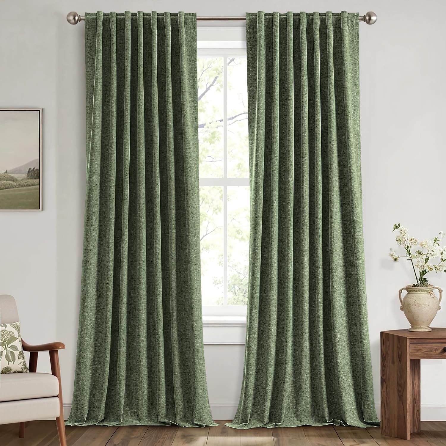 MIULEE 100% Blackout Linen Curtains for Bedroom, Ivory Solid Luxury Decor Thermal Insulation Room Darkening Drapes for Living Room Nursery Back Tab Rod Pocket 42 x 84 Inches, 2 Panels