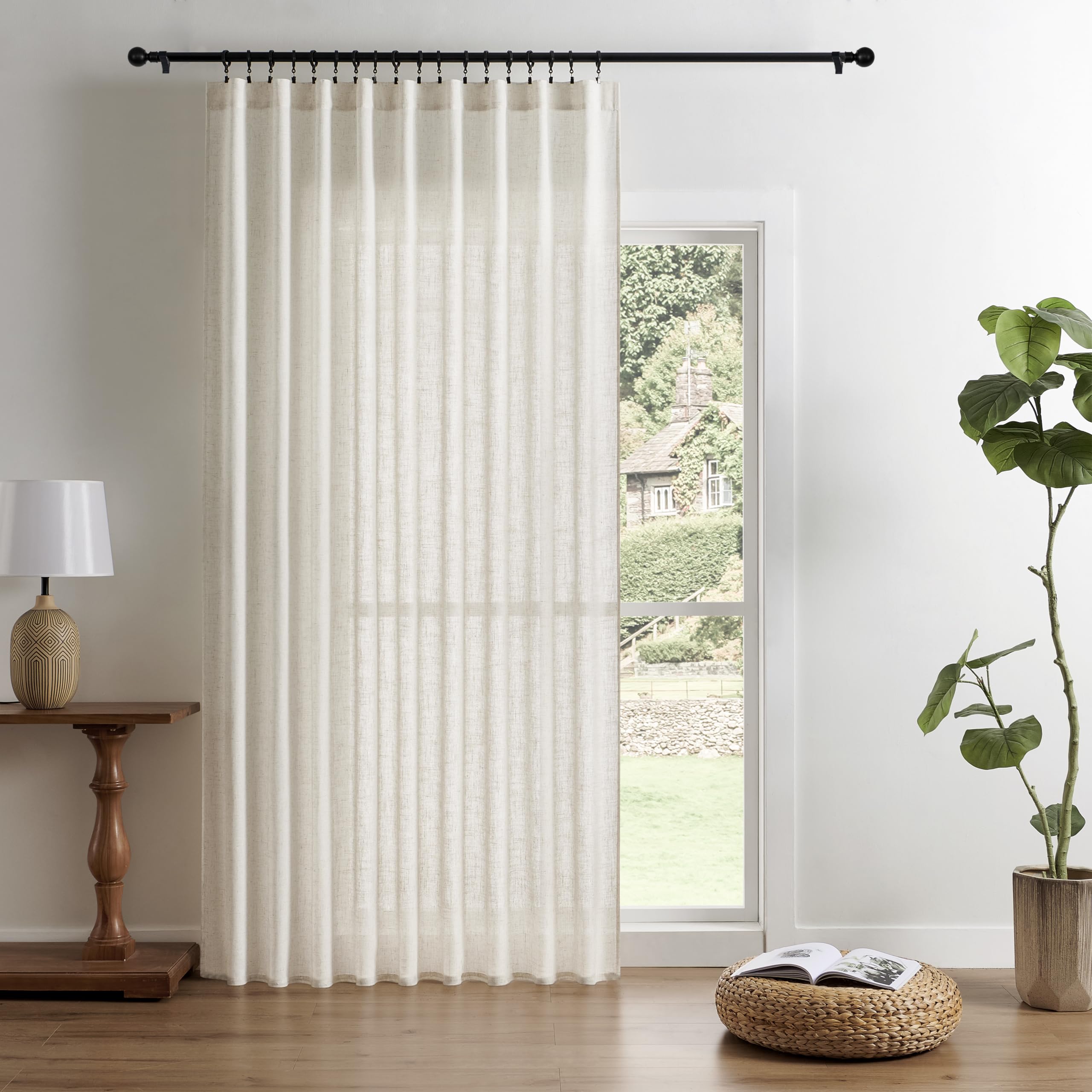 Joydeco Curtains, 108 Inches Long, 2 Panels Set, Farmhouse Drapes for Living Room, Semi-Blackout, Linen-Polyester, Ivory on Linen, Rod Pocket