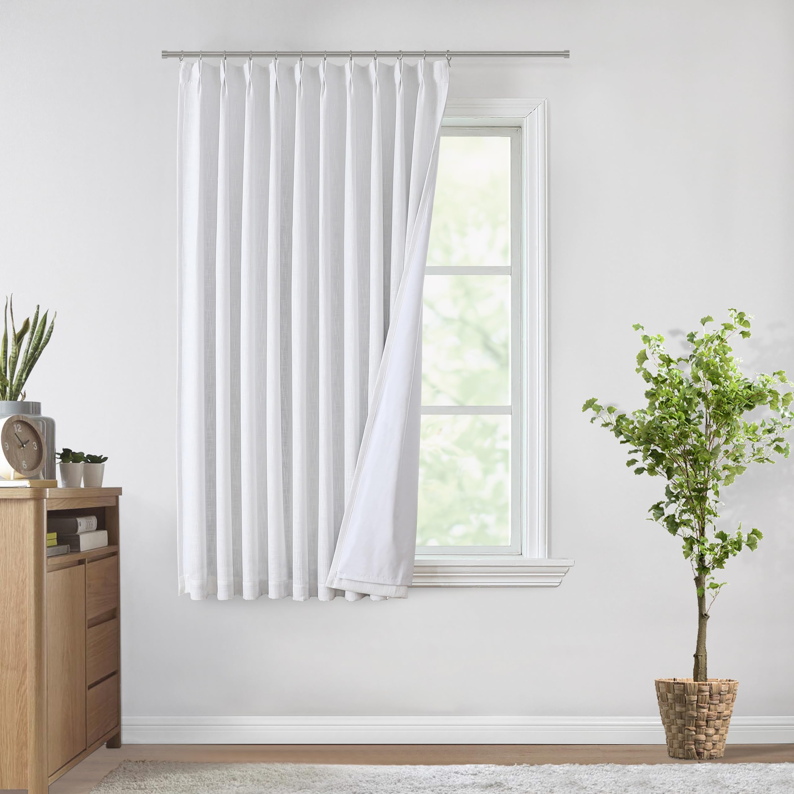 Vision Home Natural Pinch Pleated Full Blackout Curtains Linen Blended Room Darkening Window Curtains 90 inch for Living Room Bedroom Thermal Insulated Pinch Pleat Drapes with Hooks 2 Panel 40"Wx90"L